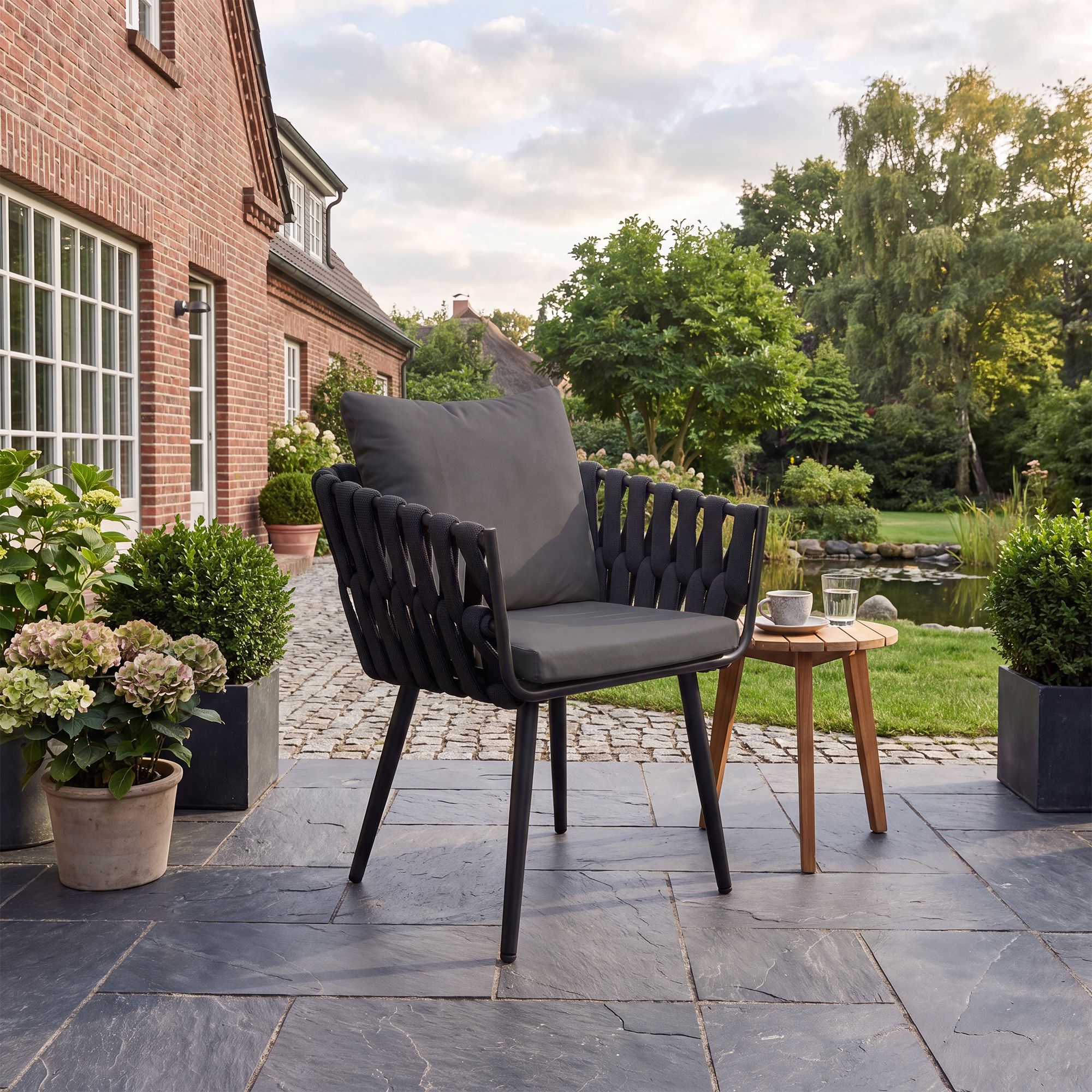 Silla de jardín Lombardia antracita con cojín de asiento
