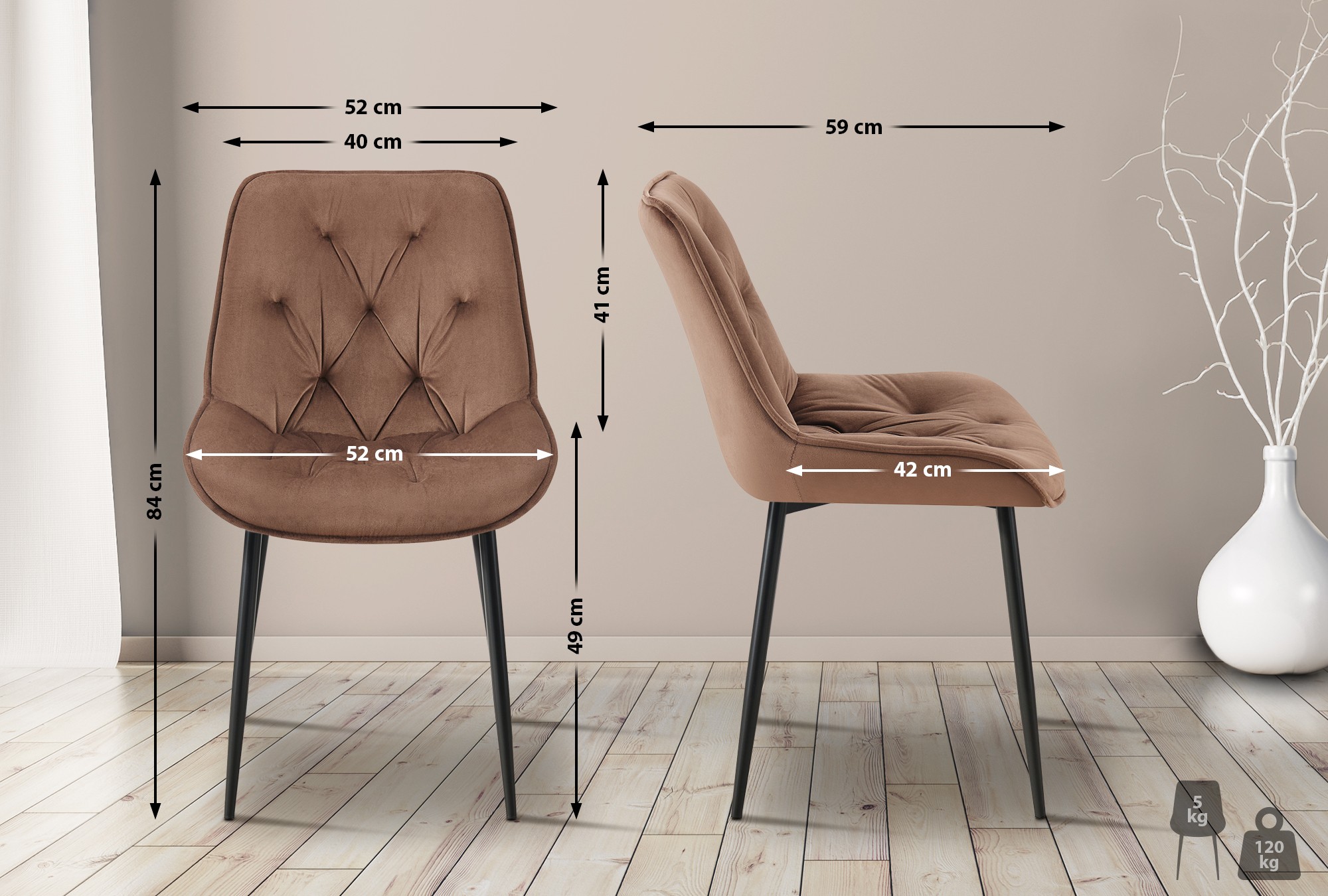 Lote de 2 sillas de comedor Terciopelo Wallace