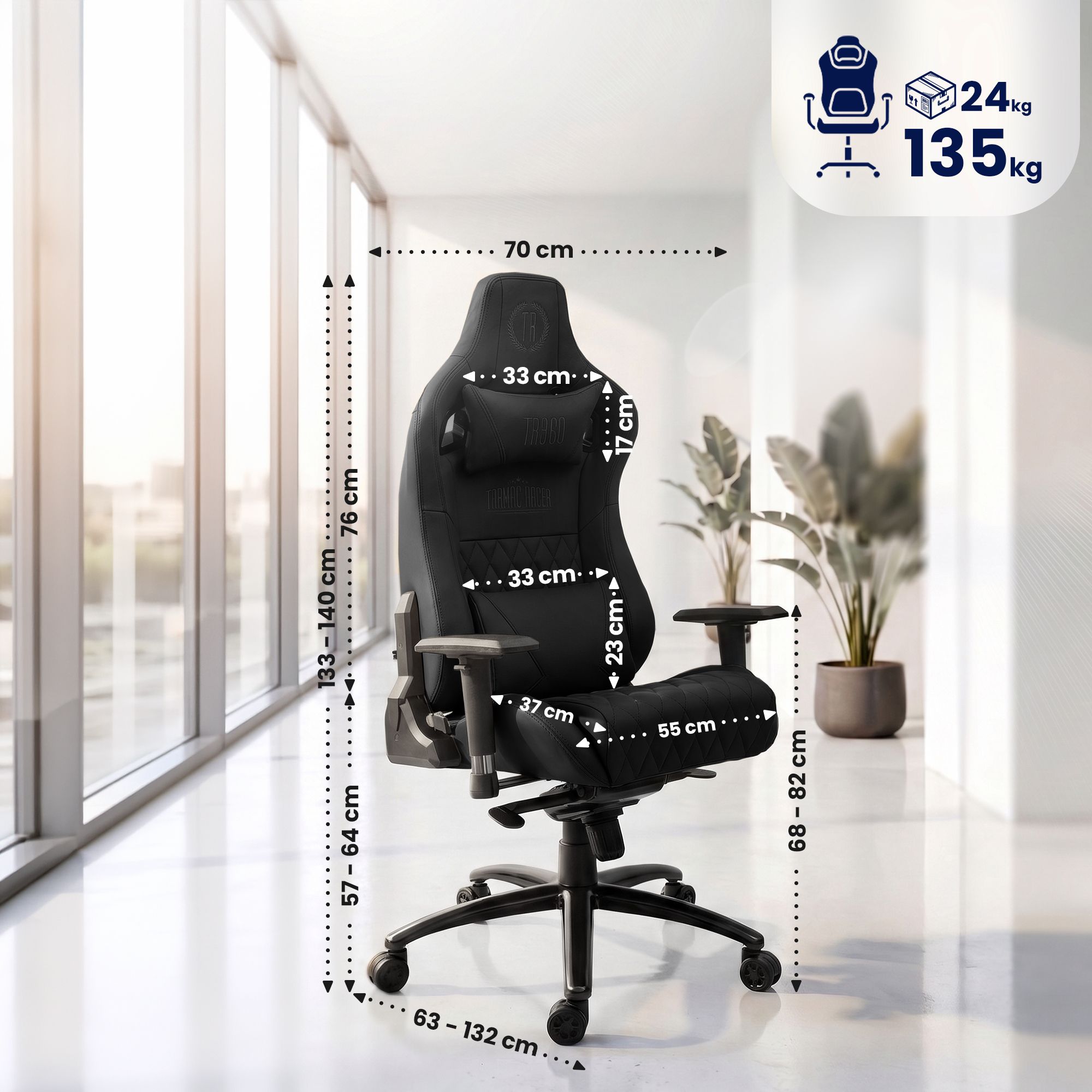 Silla de oficina Keren tapizada en piel genuina