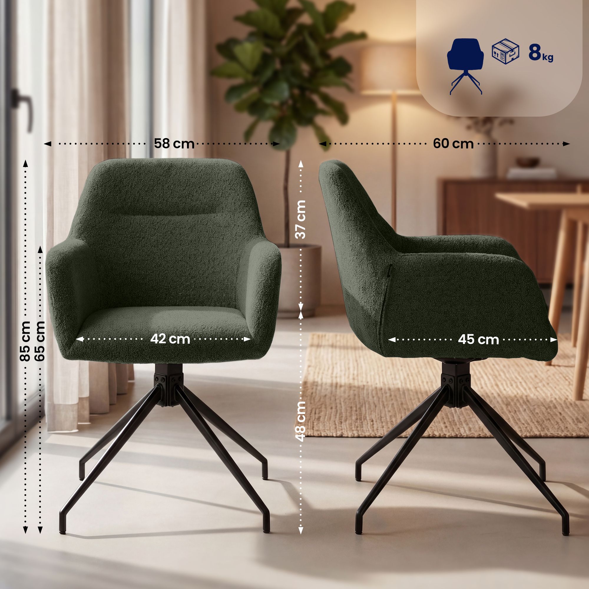 Set de 2 Sillas de Comedor Merlinda Tela de Borreguito