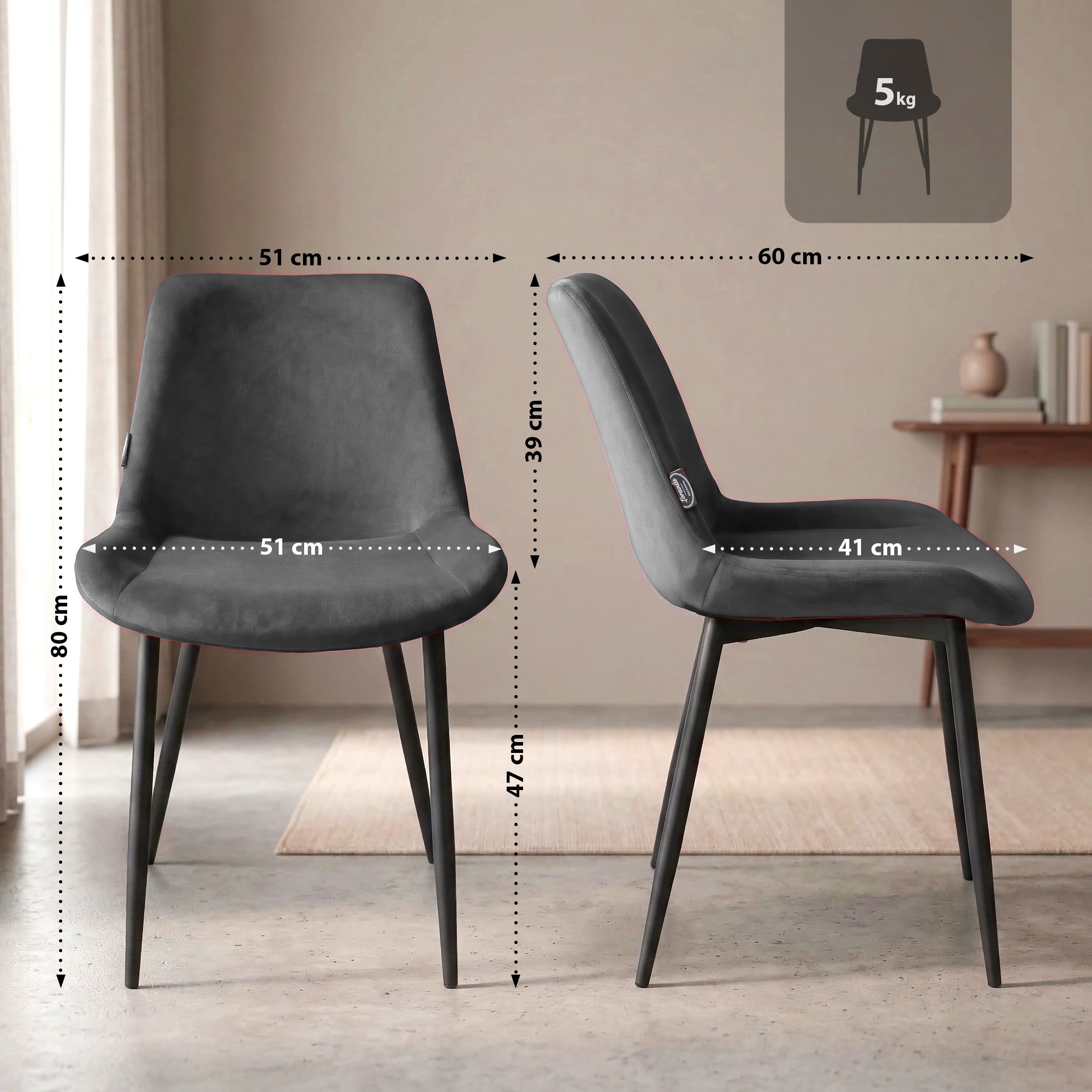 Juego de 2 Sillas de Comedor Victoria de Terciopelo