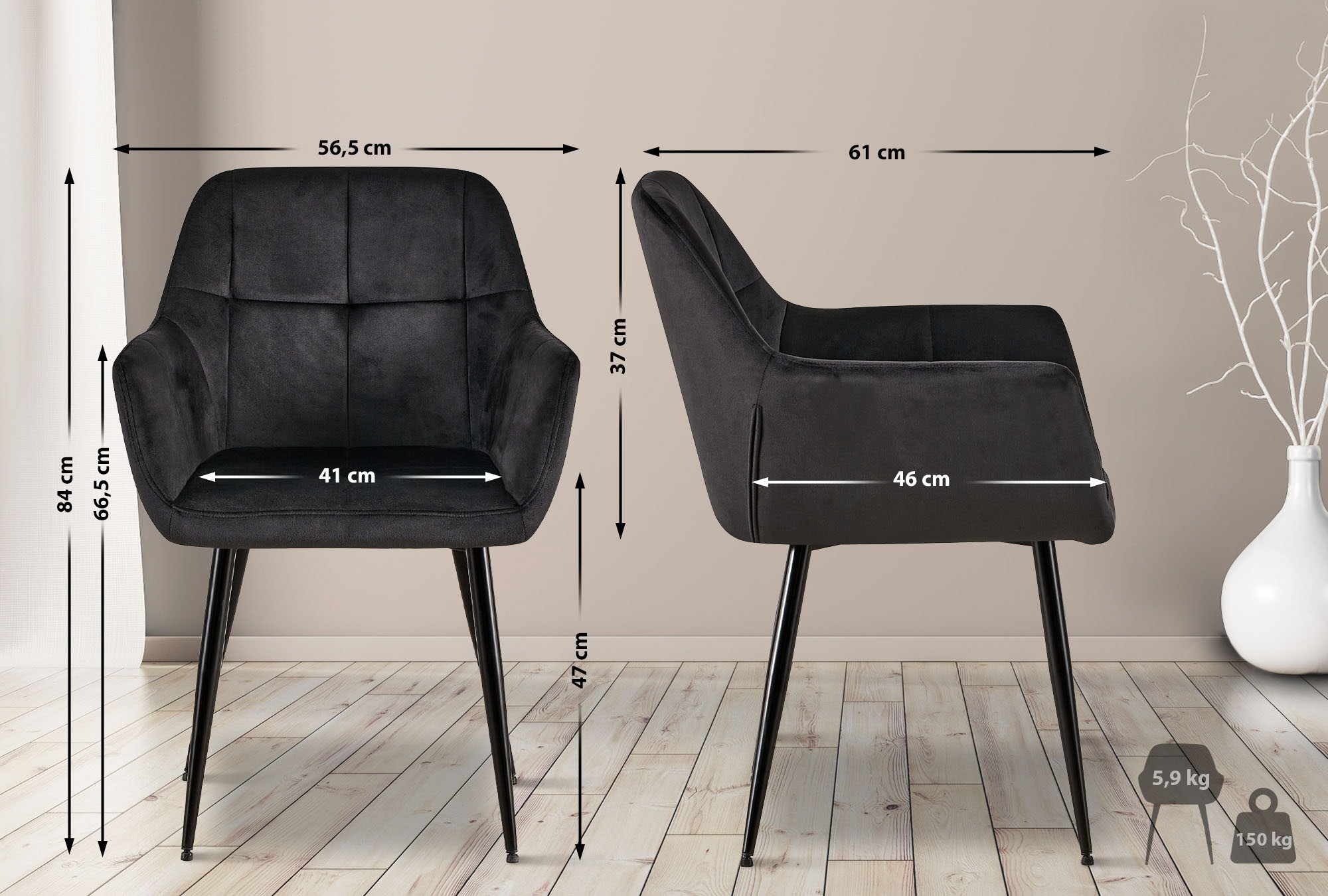 Set de 2 Sillas de salón Emia en terciopelo