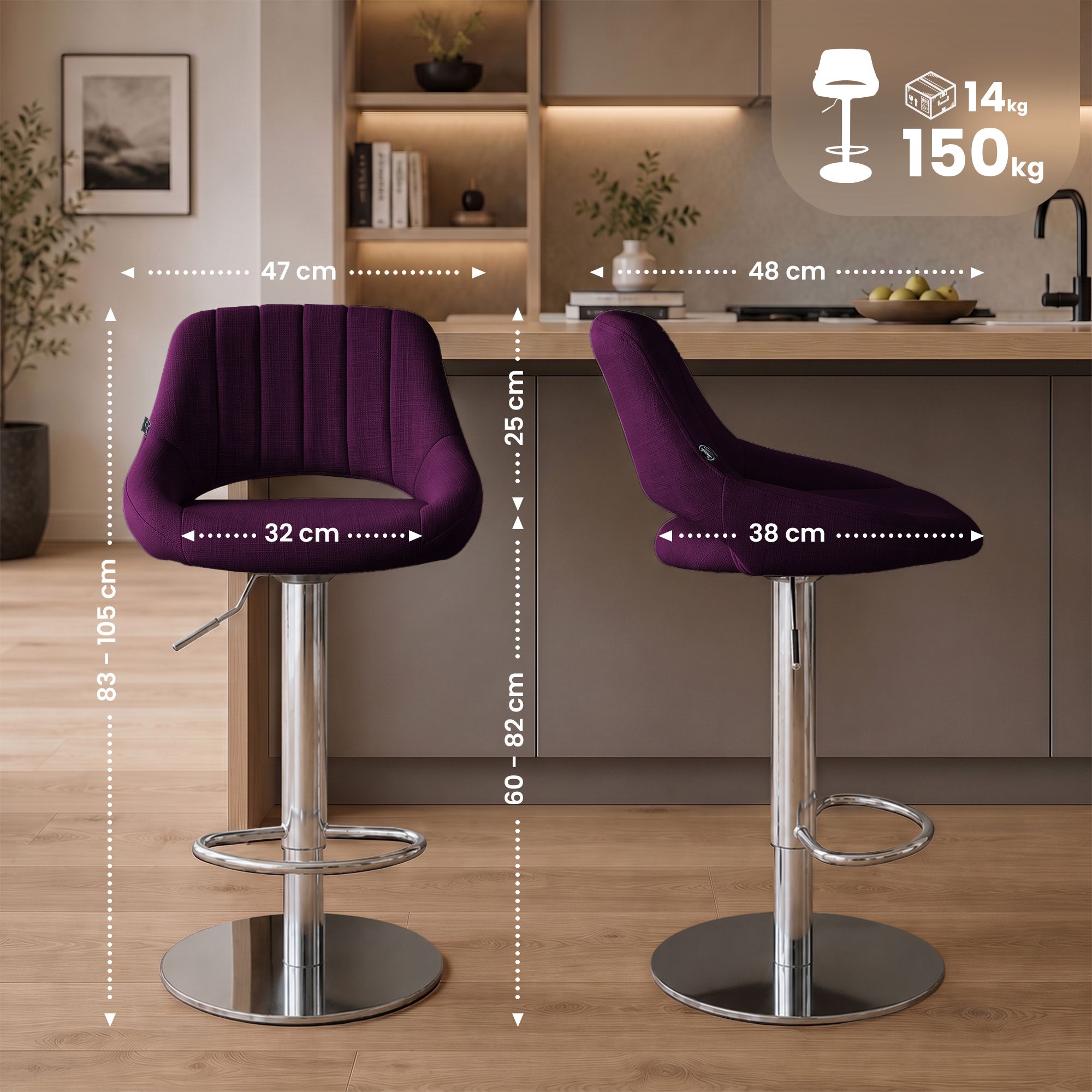 Taburete de bar Milet con estructura resistente cromada