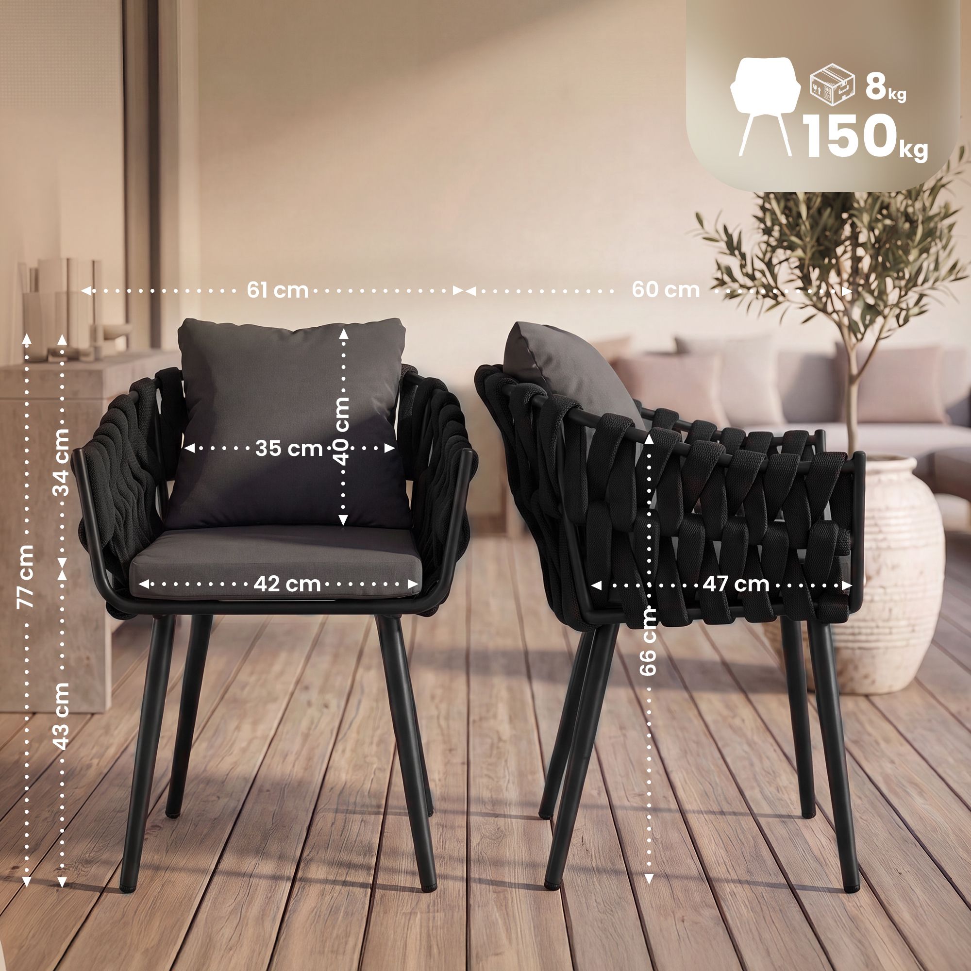Sillón de jardín Naxos antracita con cojín de asiento