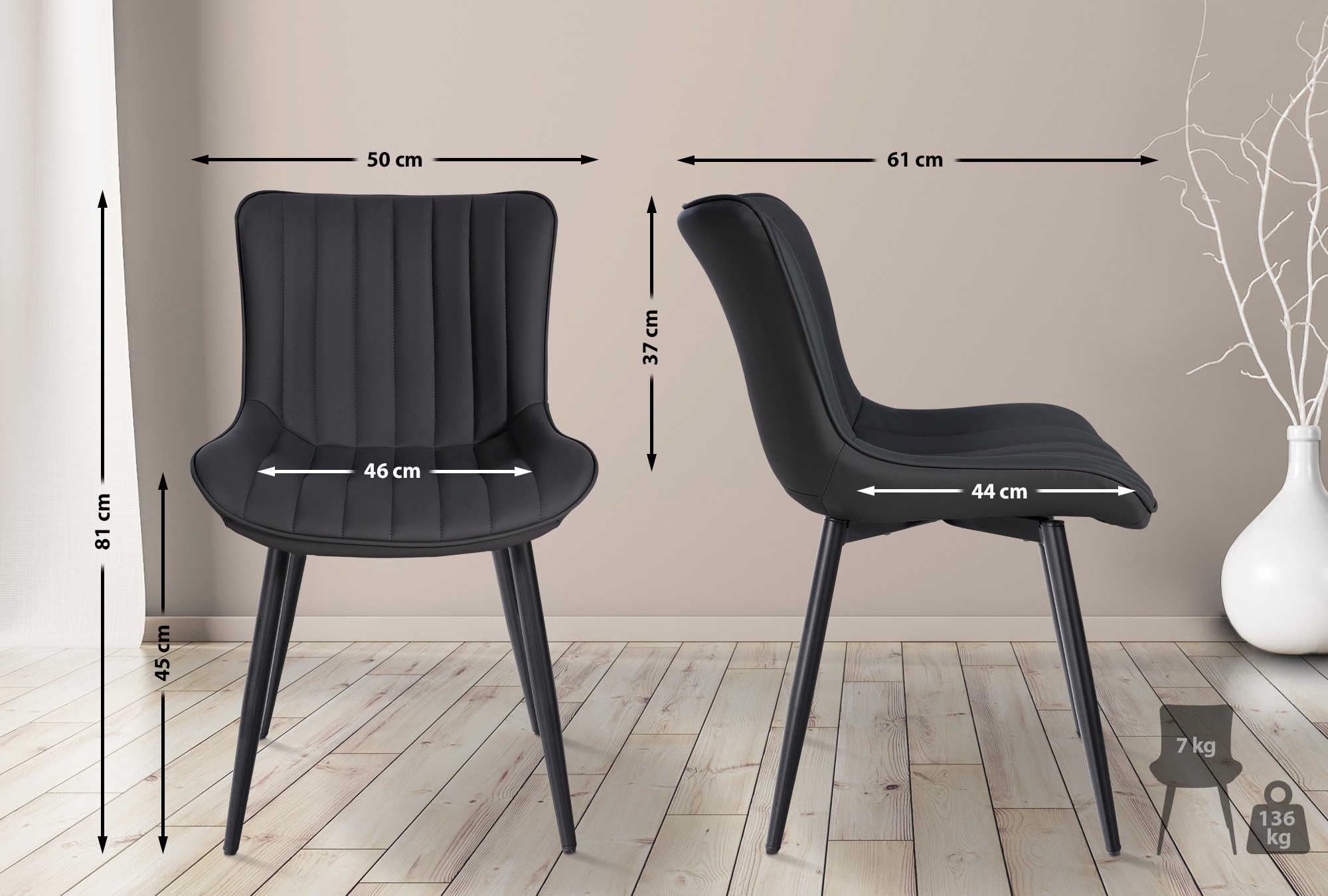 Silla de comedor Largo en terciopelo o polipiel