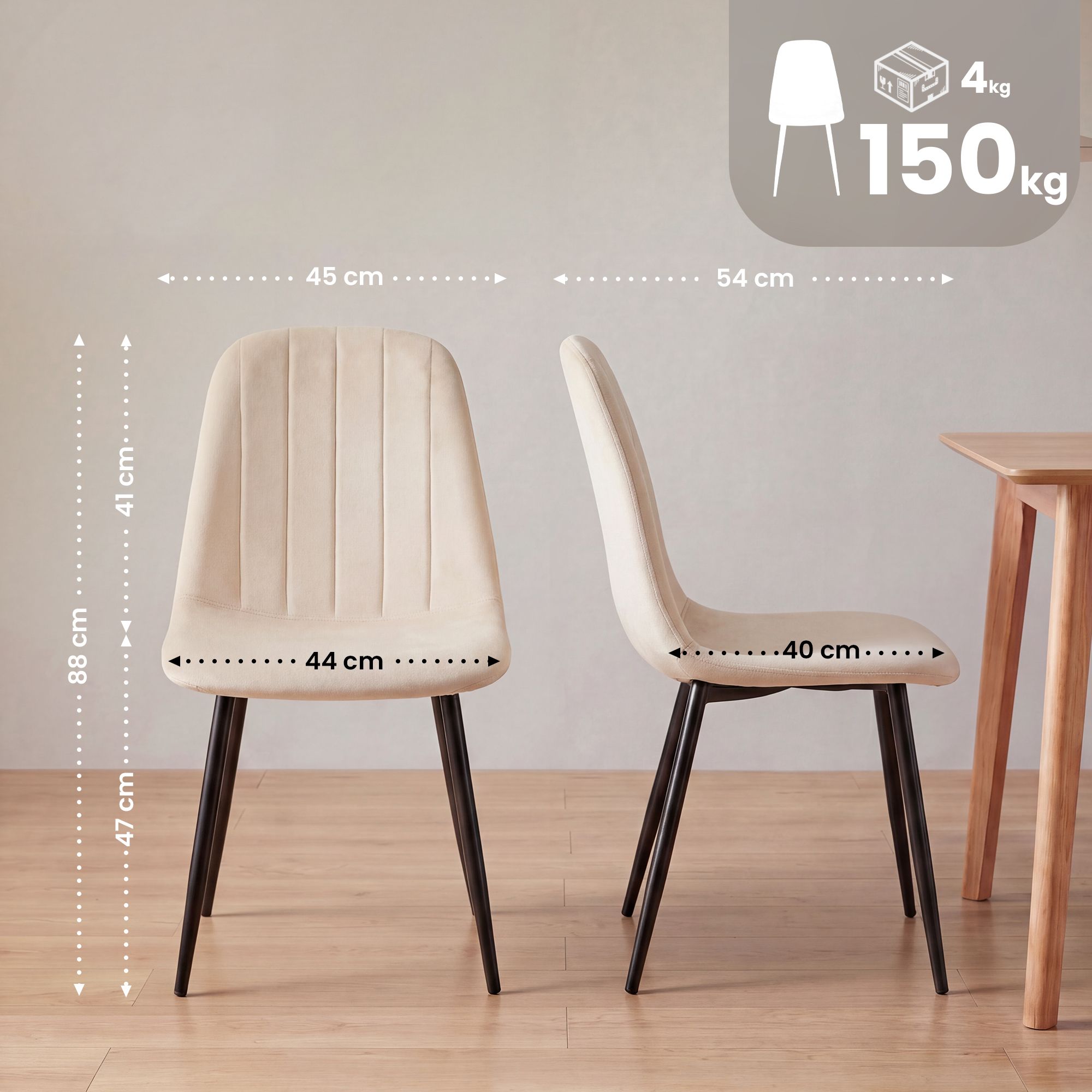 Juego de 4 sillas de comedor Baxter de terciopelo