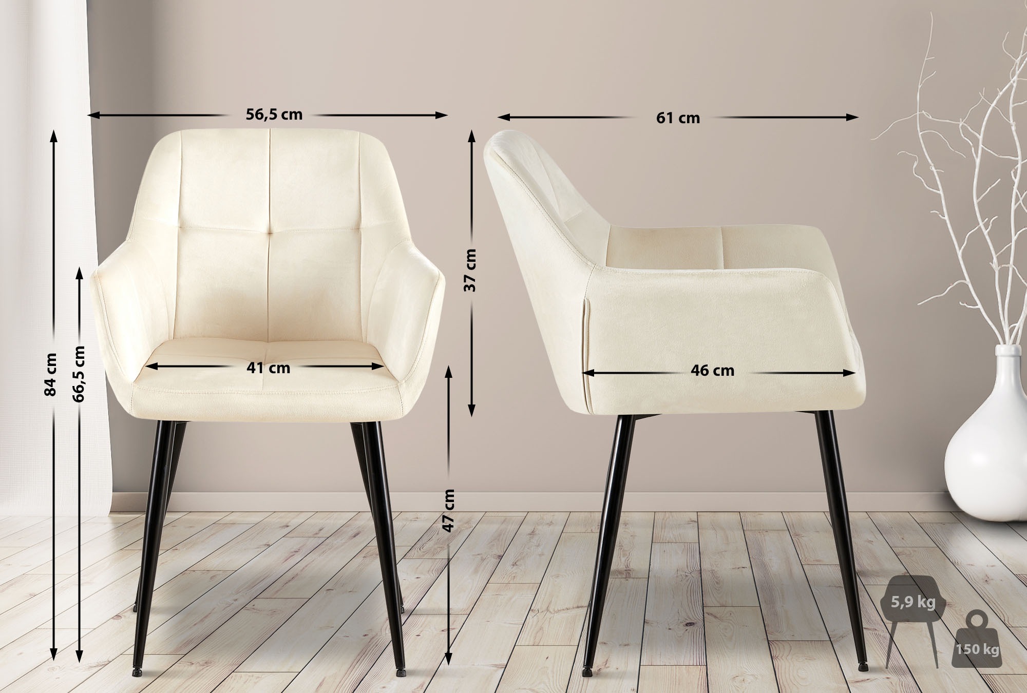 Silla de salón Emia en terciopelo