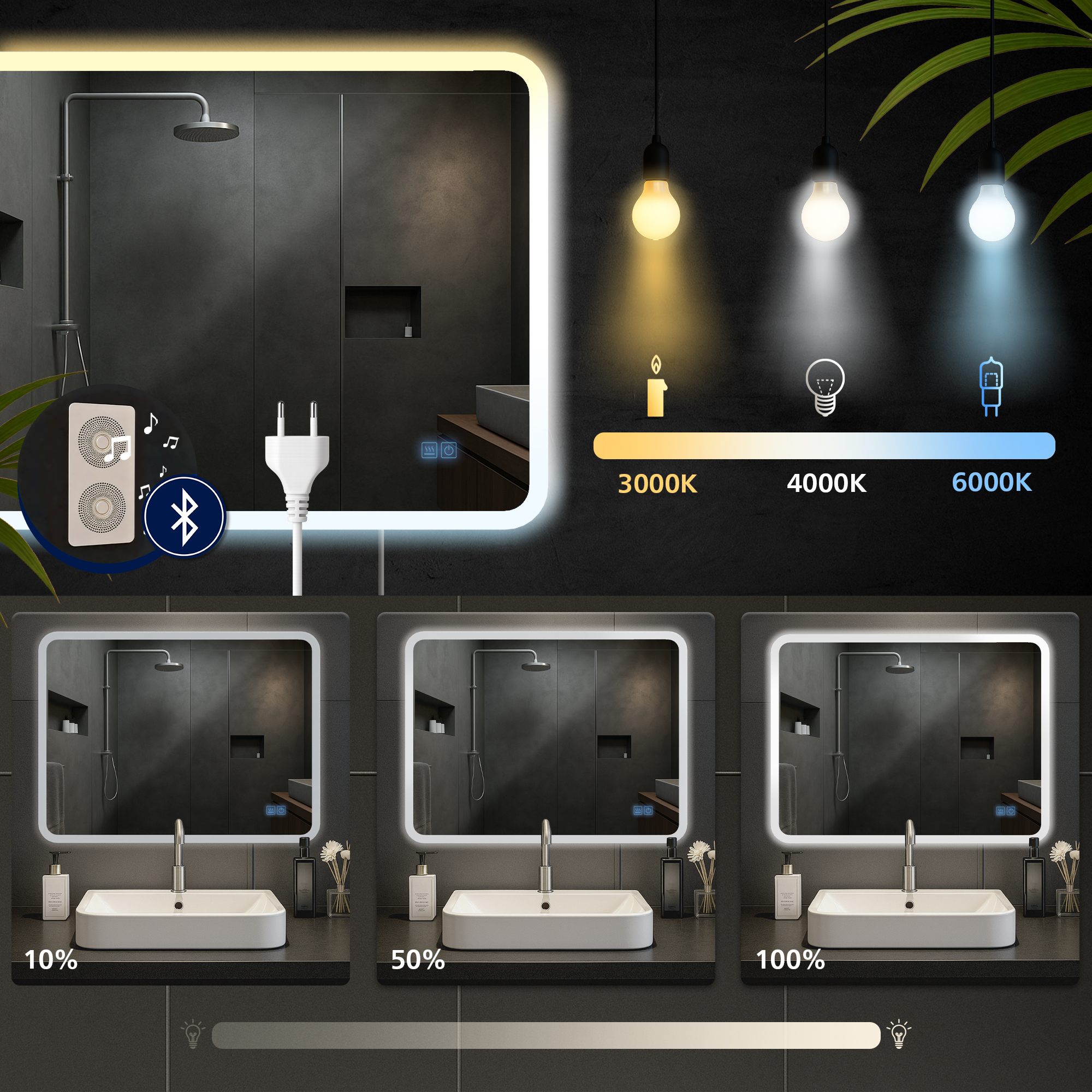 Espejo de baño Jericho con Bluetooth