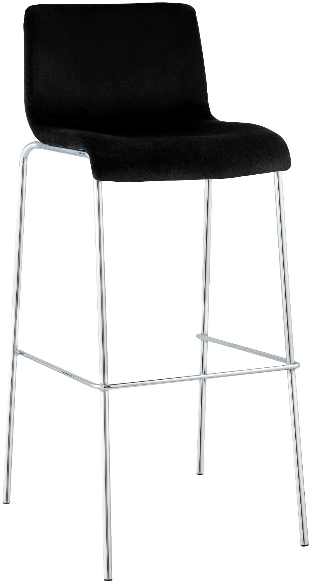 Taburete de barra Hover tapizado en terciopelo con estructura de cuatro patas cromada