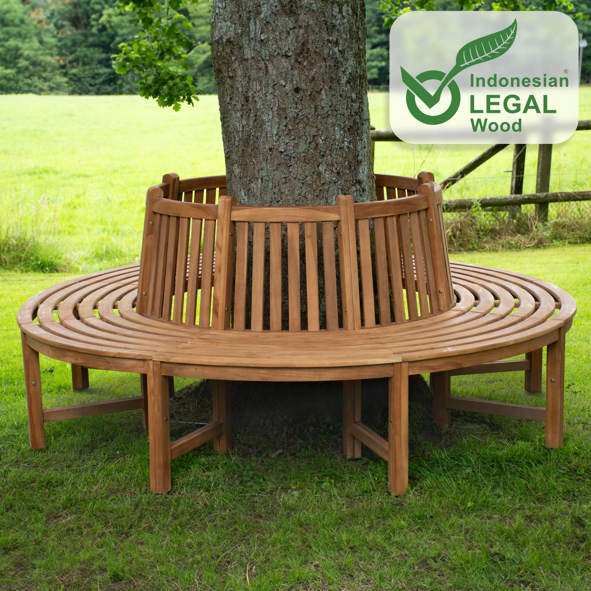 Banco circular para arbol de teca Nila con respaldo