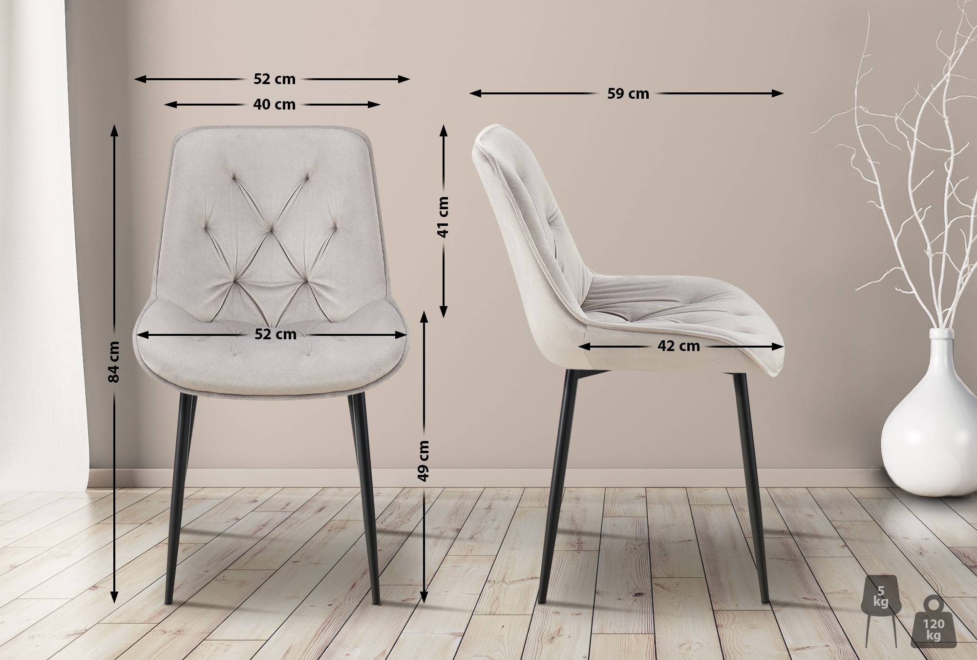 Lote de 2 sillas de comedor Terciopelo Wallace