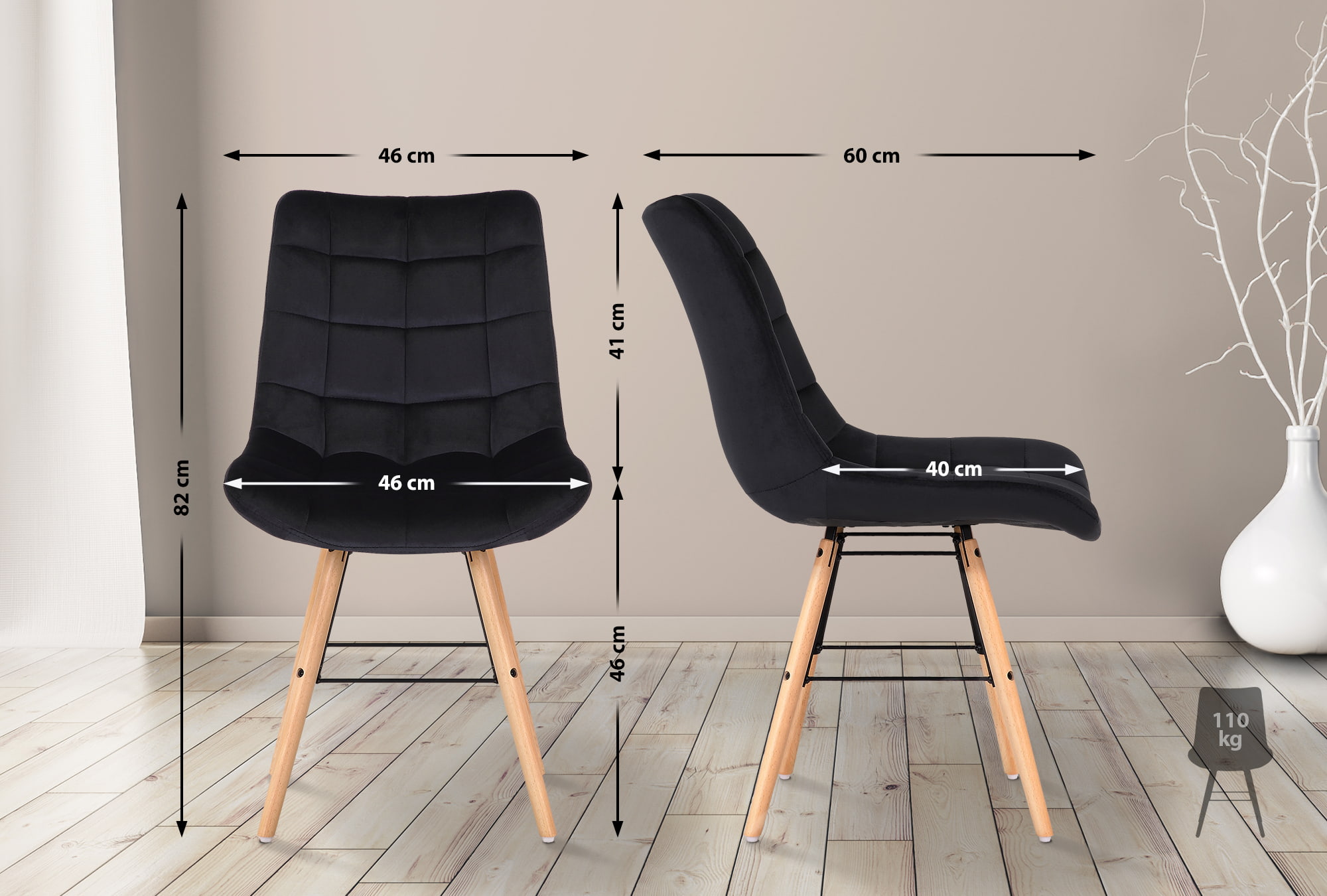 Set de 2 sillas de comedor Leni en terciopelo