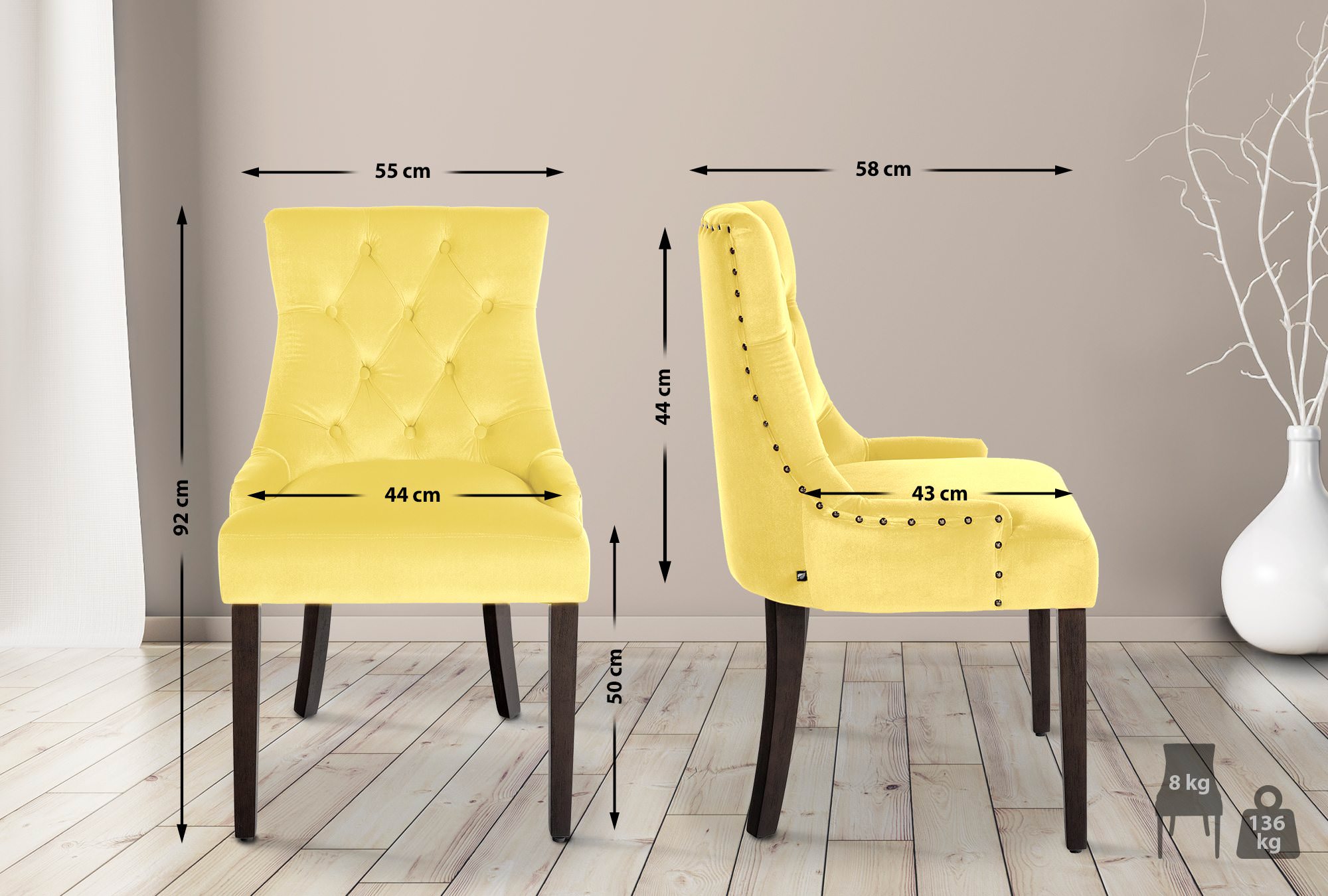 Juego de 4 sillas de comedor Aberdeen en terciopelo