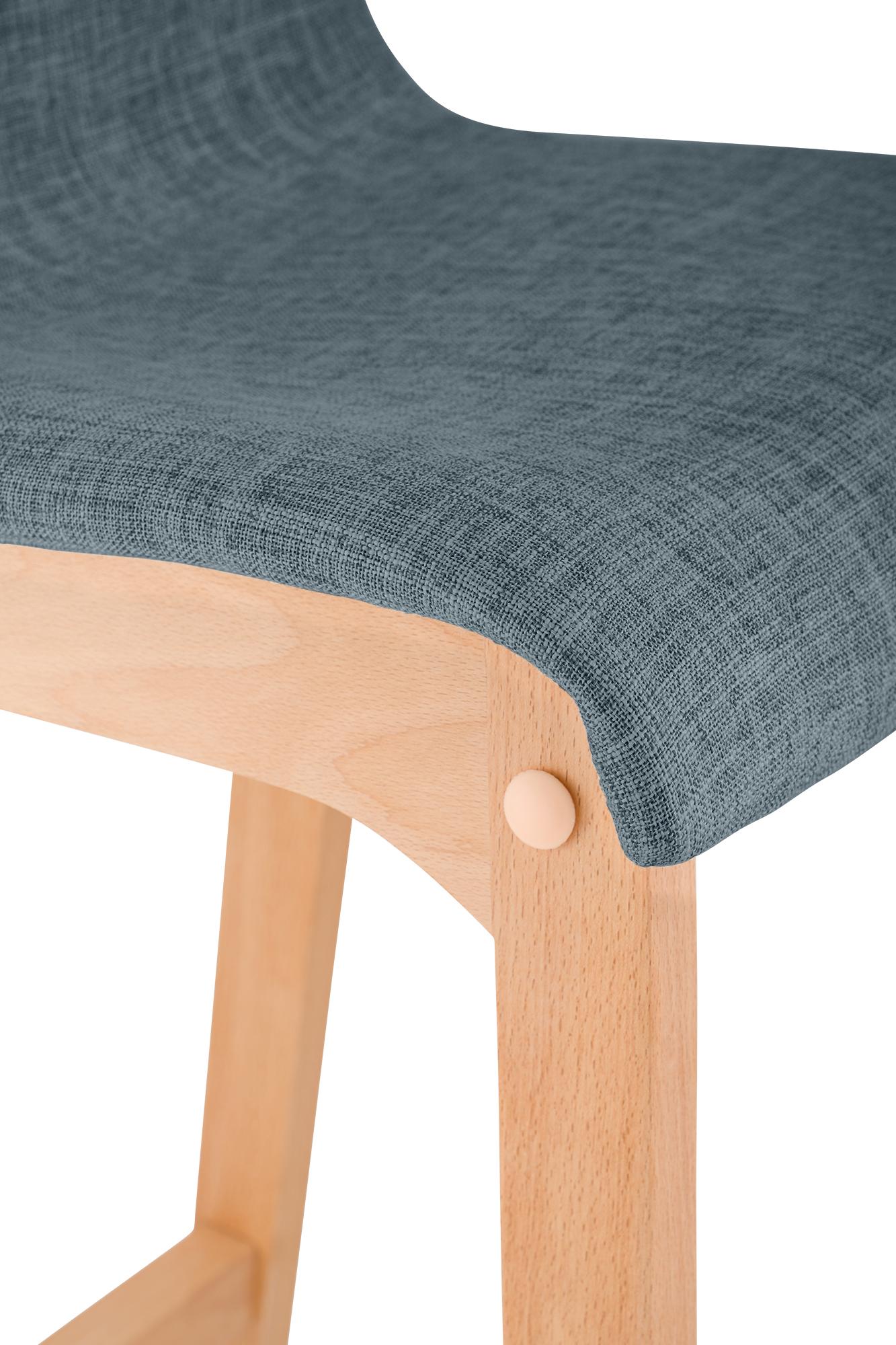 Juego de 2 taburetes de bar Hover, asiento de tela, patas de madera de haya natural