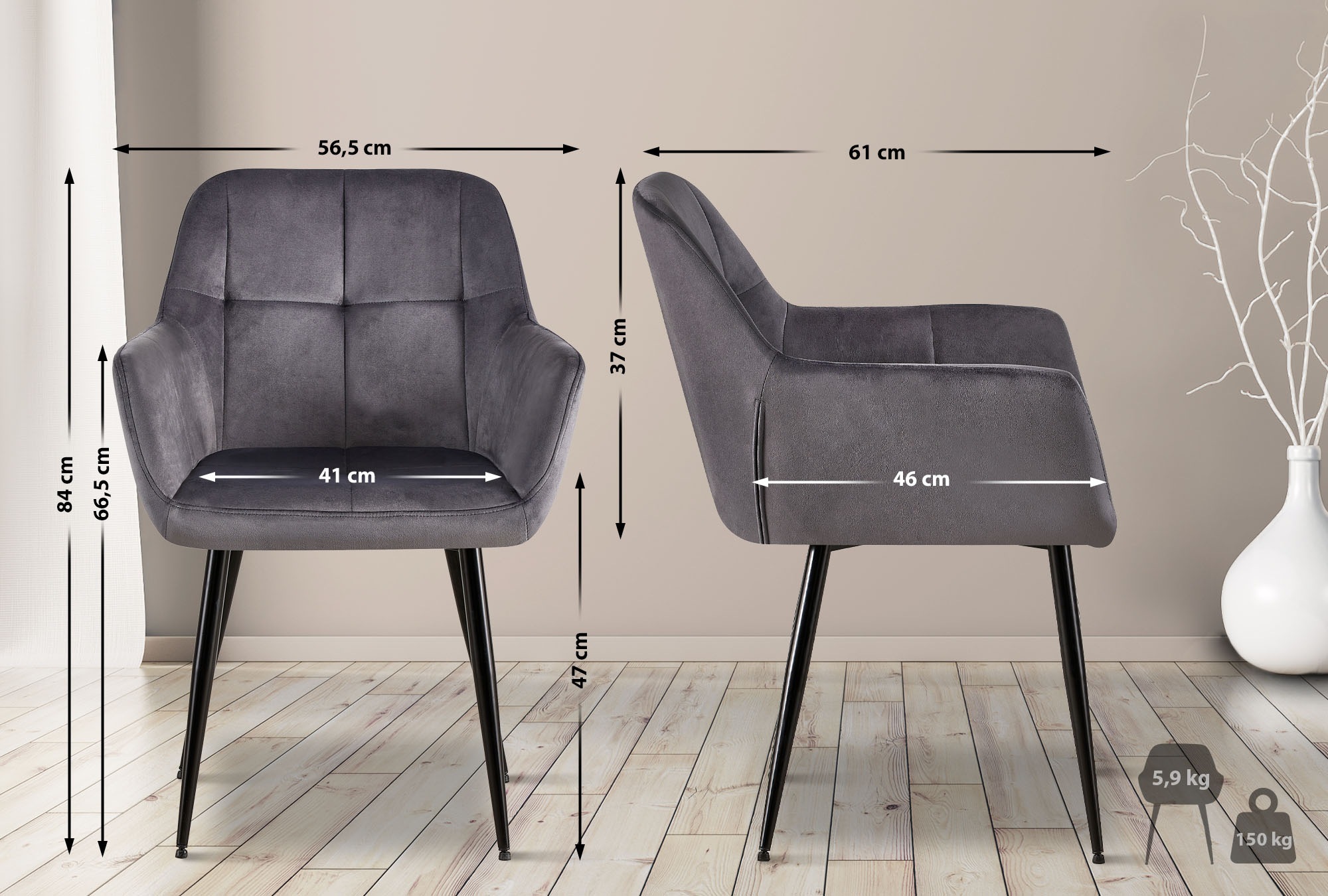 Juego de 4 sillas de salón Emia en terciopelo