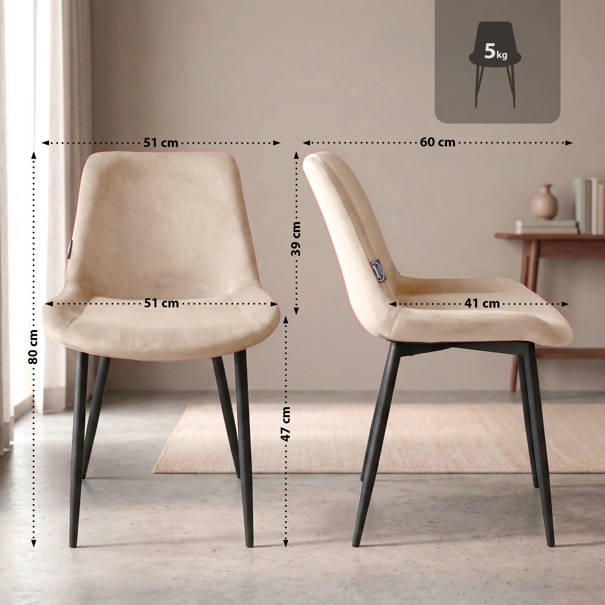 Juego de 2 Sillas de Comedor Victoria de Terciopelo
