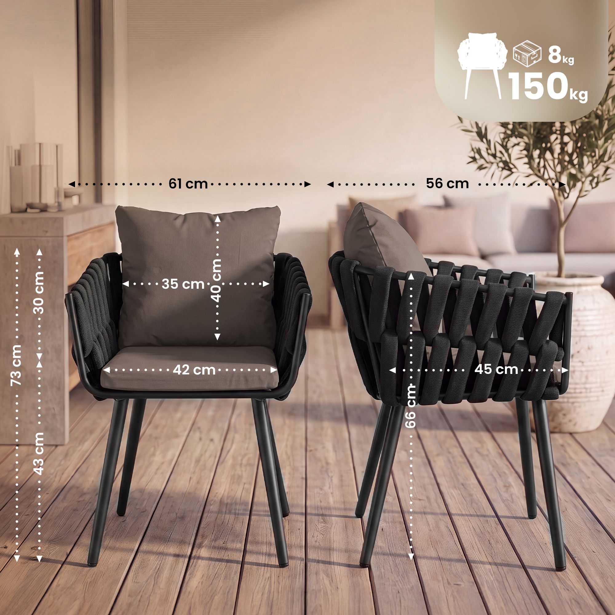 Silla de jardín Lombardia antracita con cojín de asiento