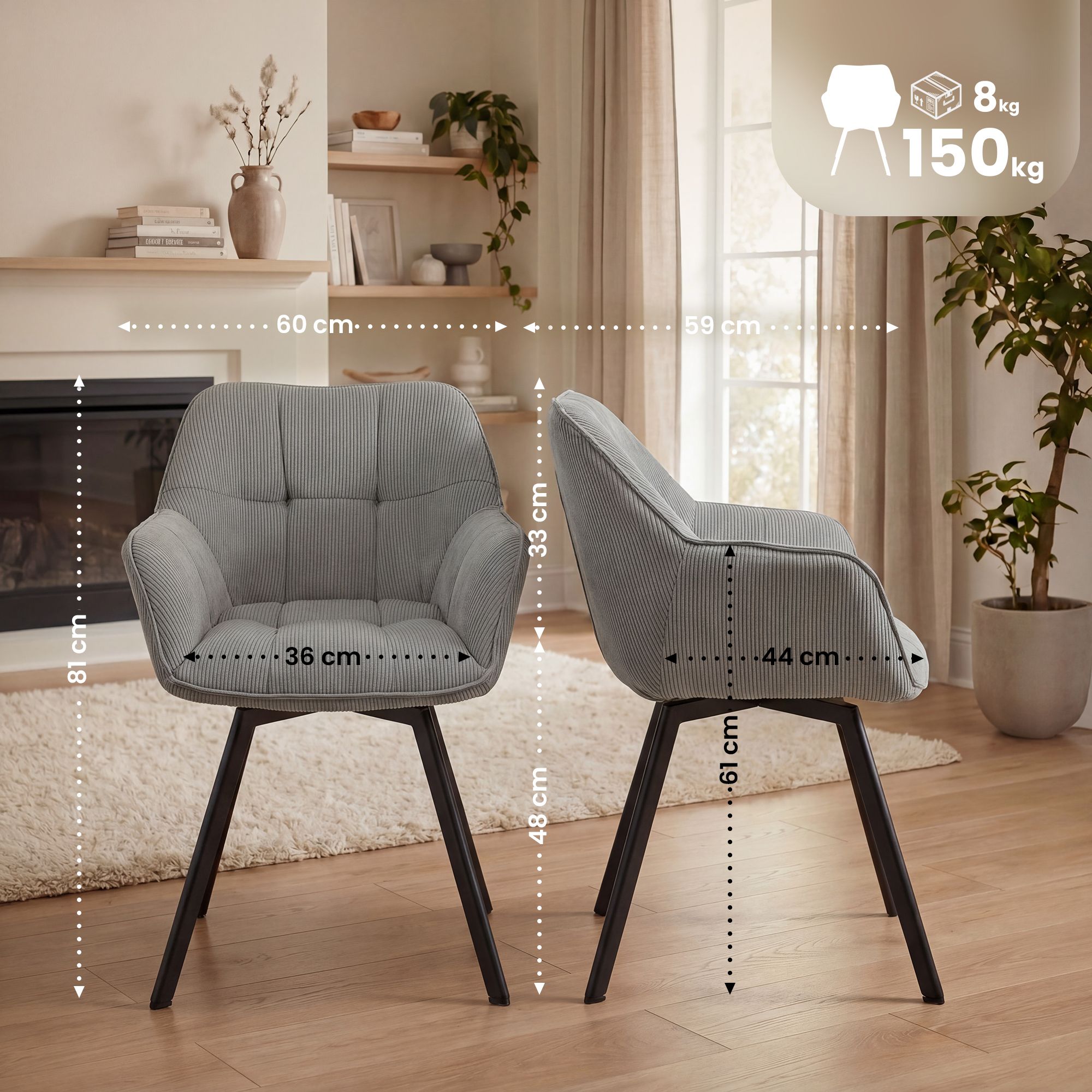 Pack de 2 sillas de comedor Jordi de pana