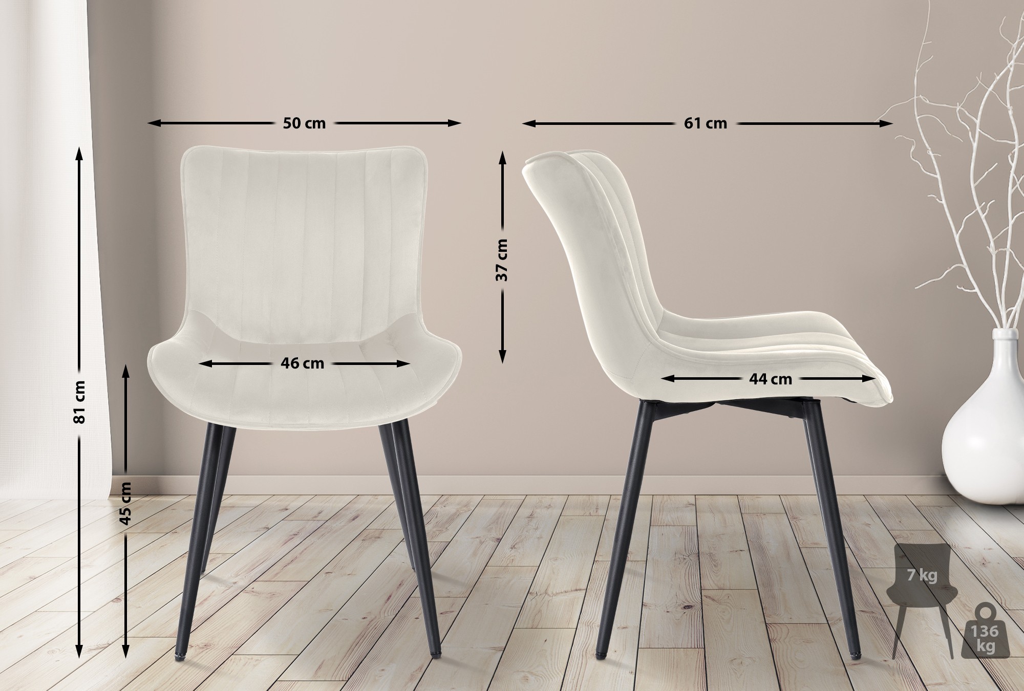 Silla de comedor Largo en terciopelo o polipiel