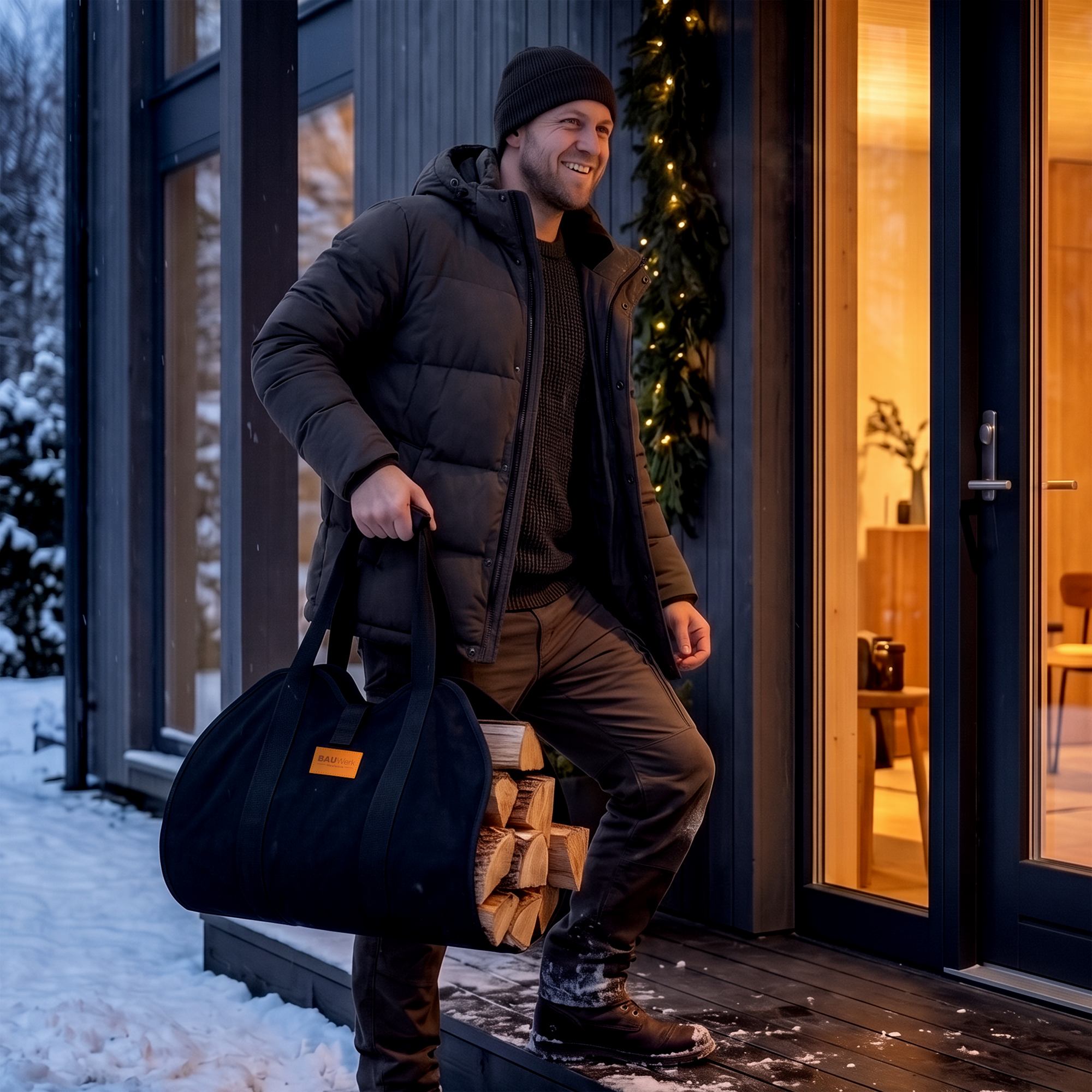 Bolsa para leña Trondheim robusta y práctica para almacenar y transportar troncos fácilmente