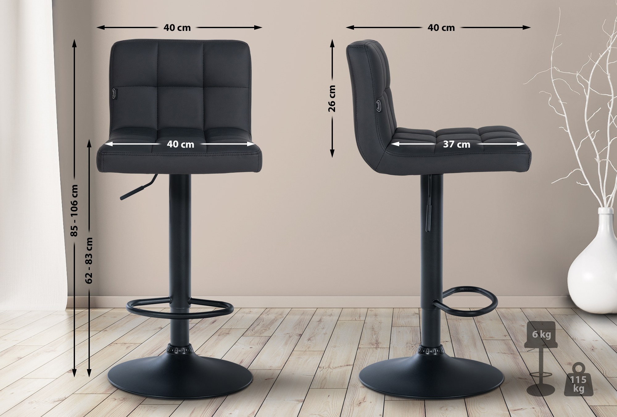 Set de 2 Taburetes de bar Feni en polipiel