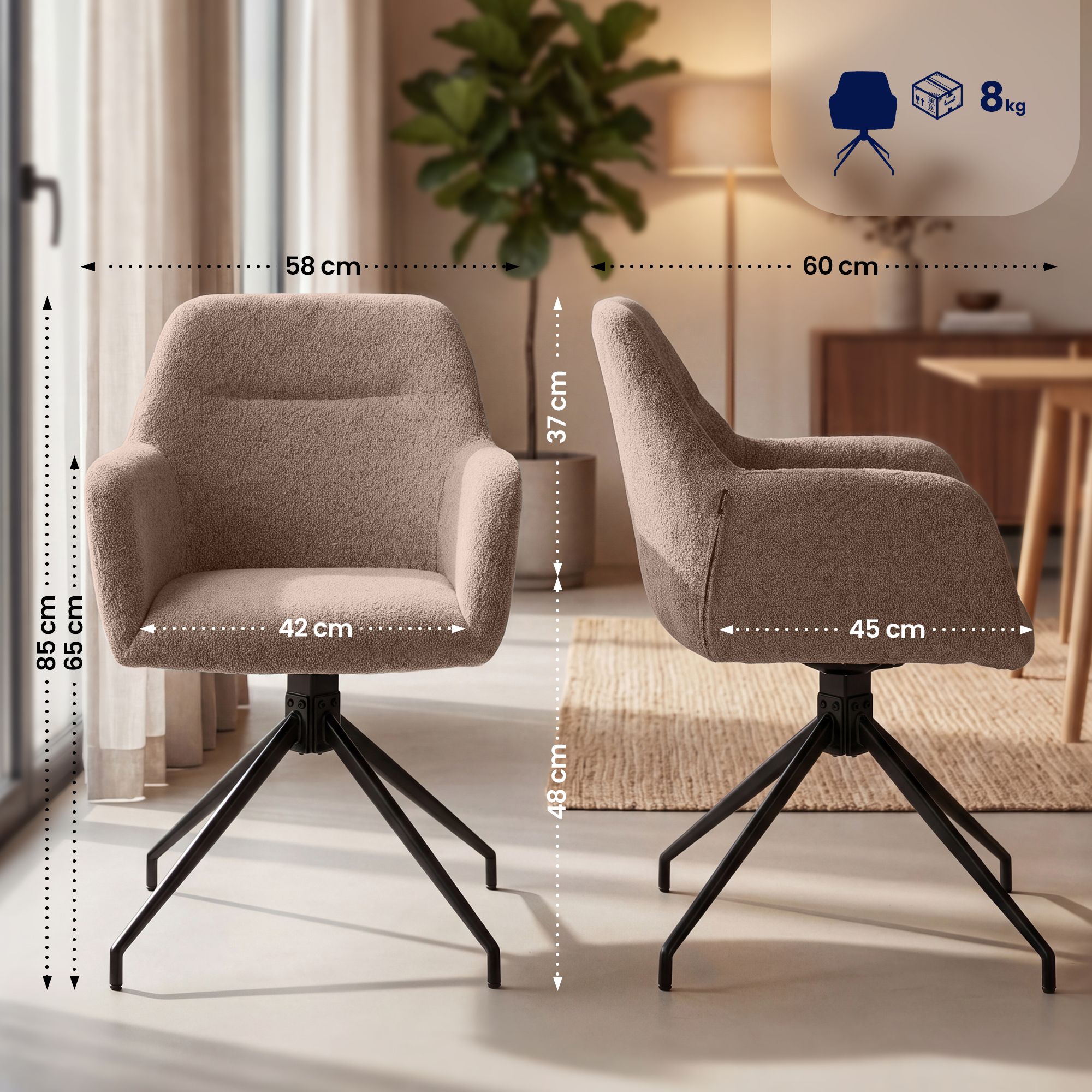 Set de 2 Sillas de Comedor Merlinda Tela de Borreguito