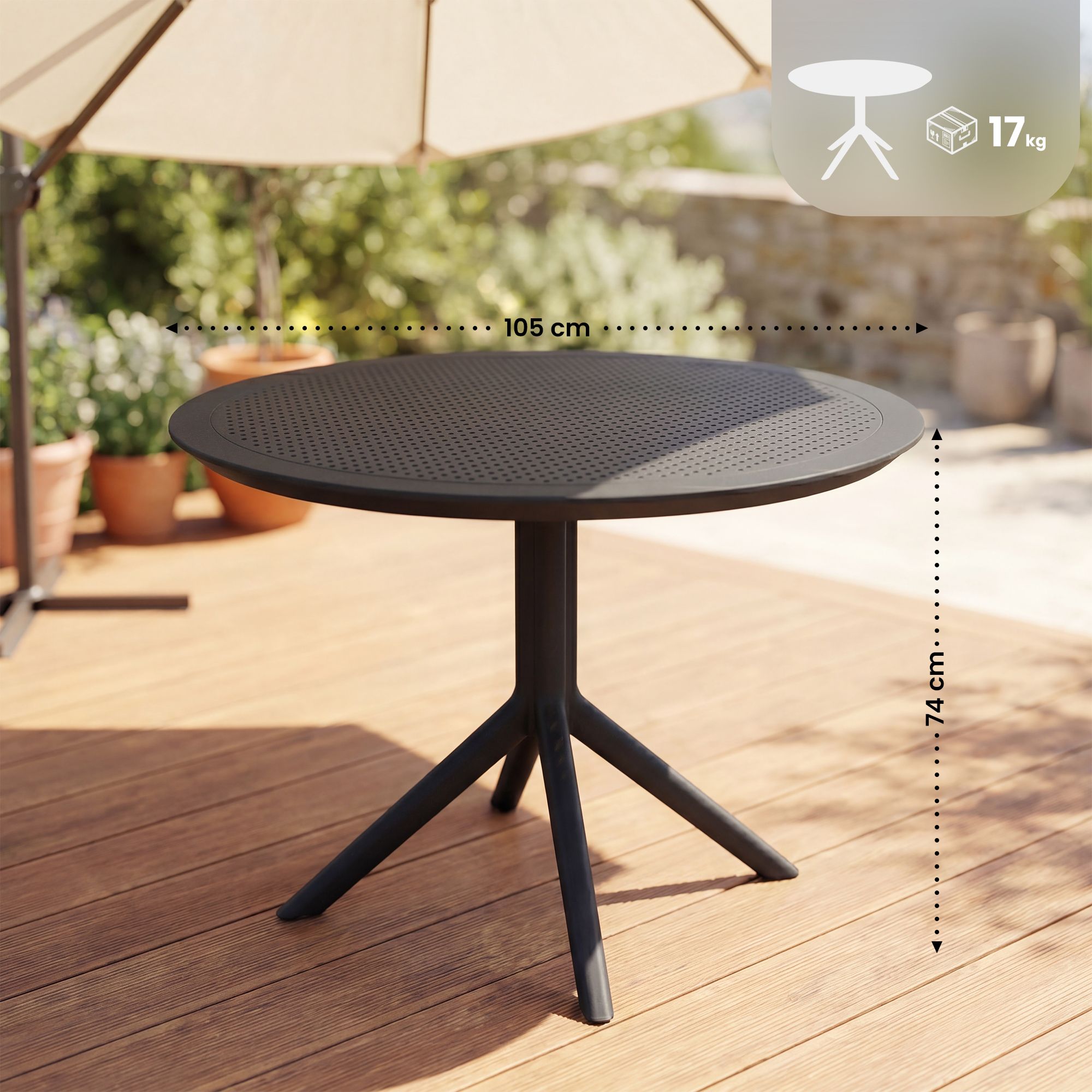 Mesa Redonda Sky para Jardín y Terraza, Diametro 105 cm - Diseño Moderno Exterior