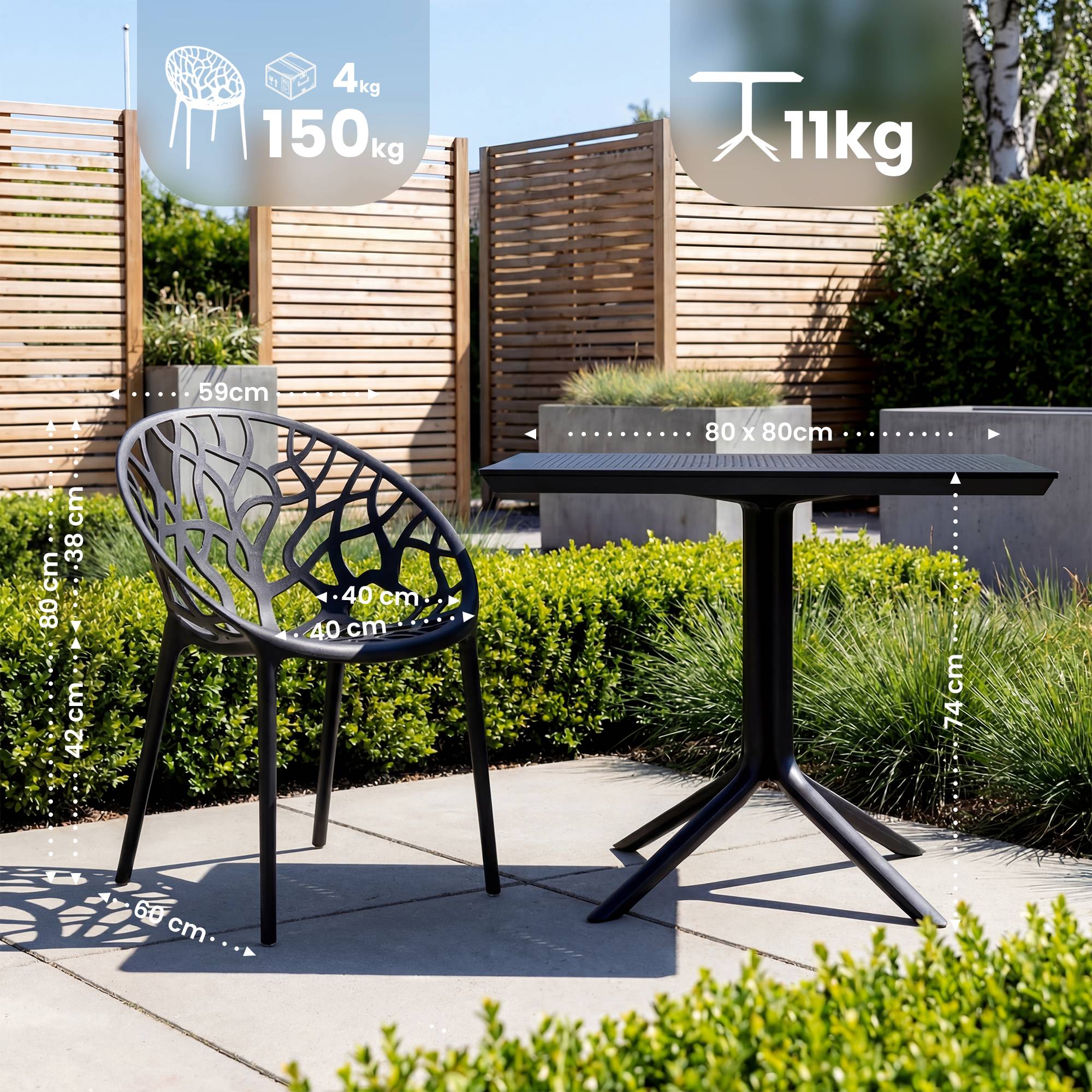 Set de muebles de jardin Avara con 4 sillas