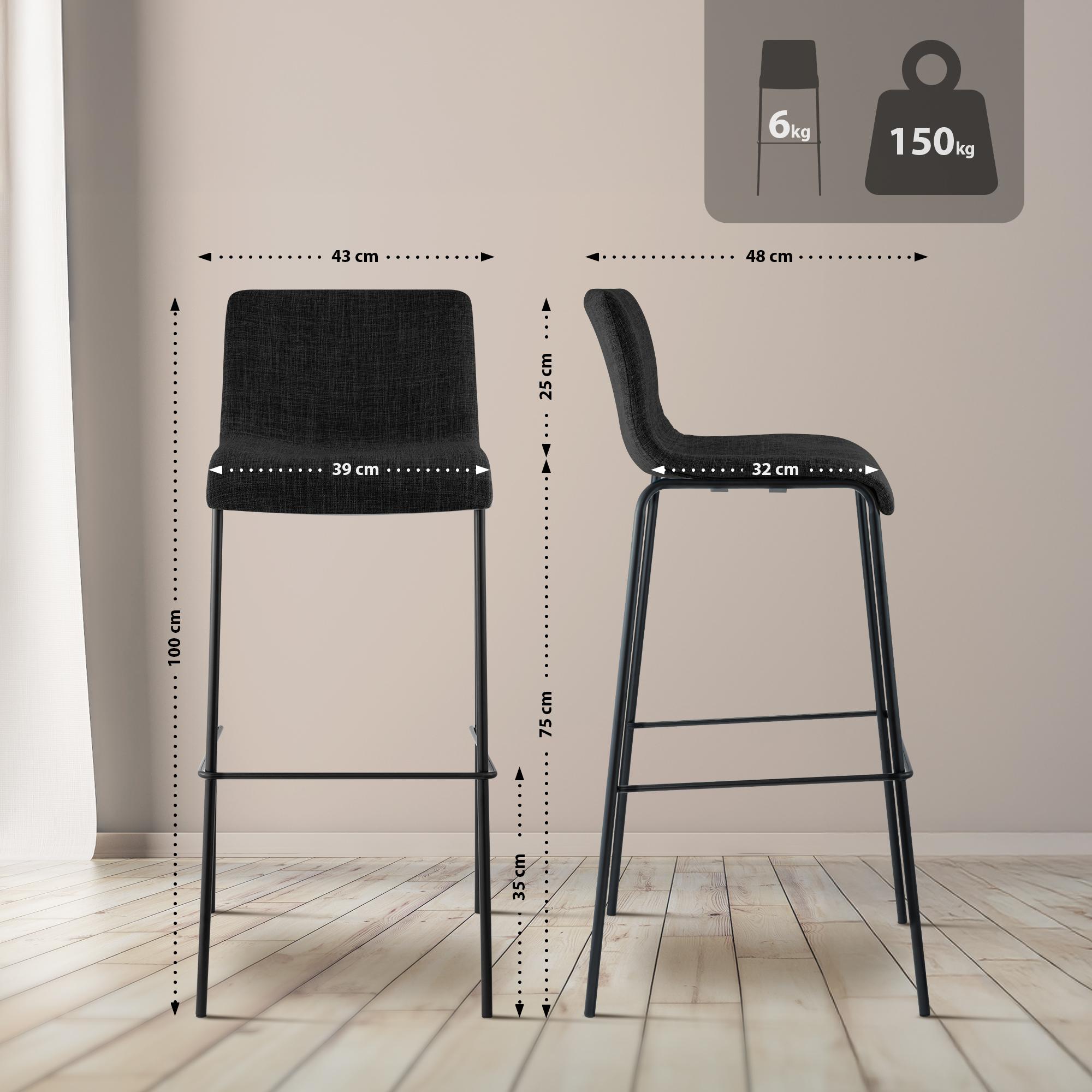 Juego de 2 taburetes de bar Hover, tela, base de cuatro patas