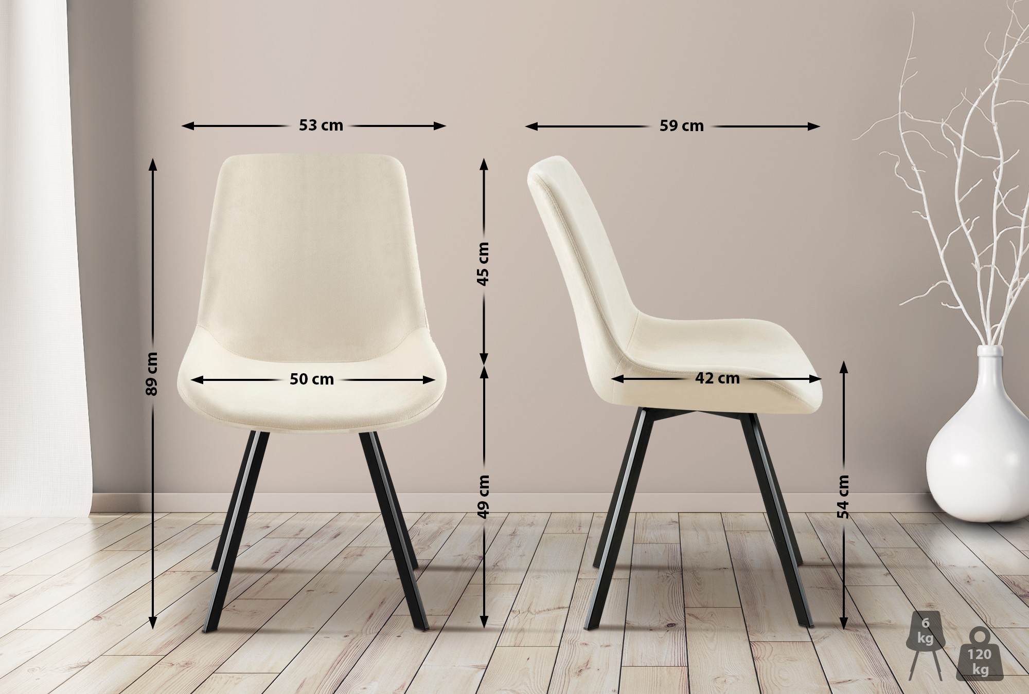 Lote de 2 sillas de comedor Lewes terciopelo