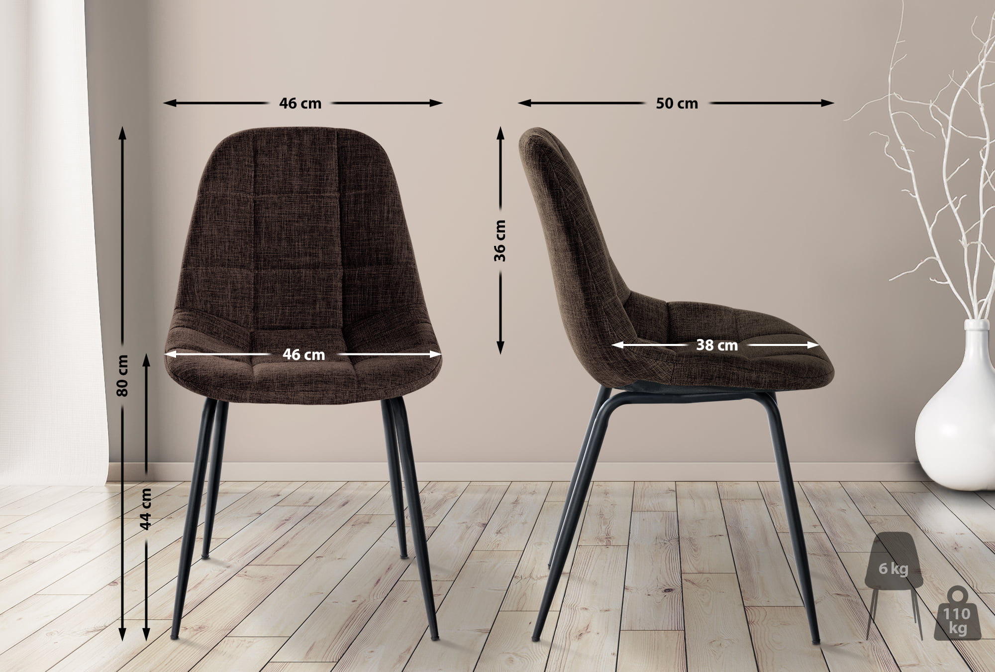 Silla de comedor Tom en tela o polipiel