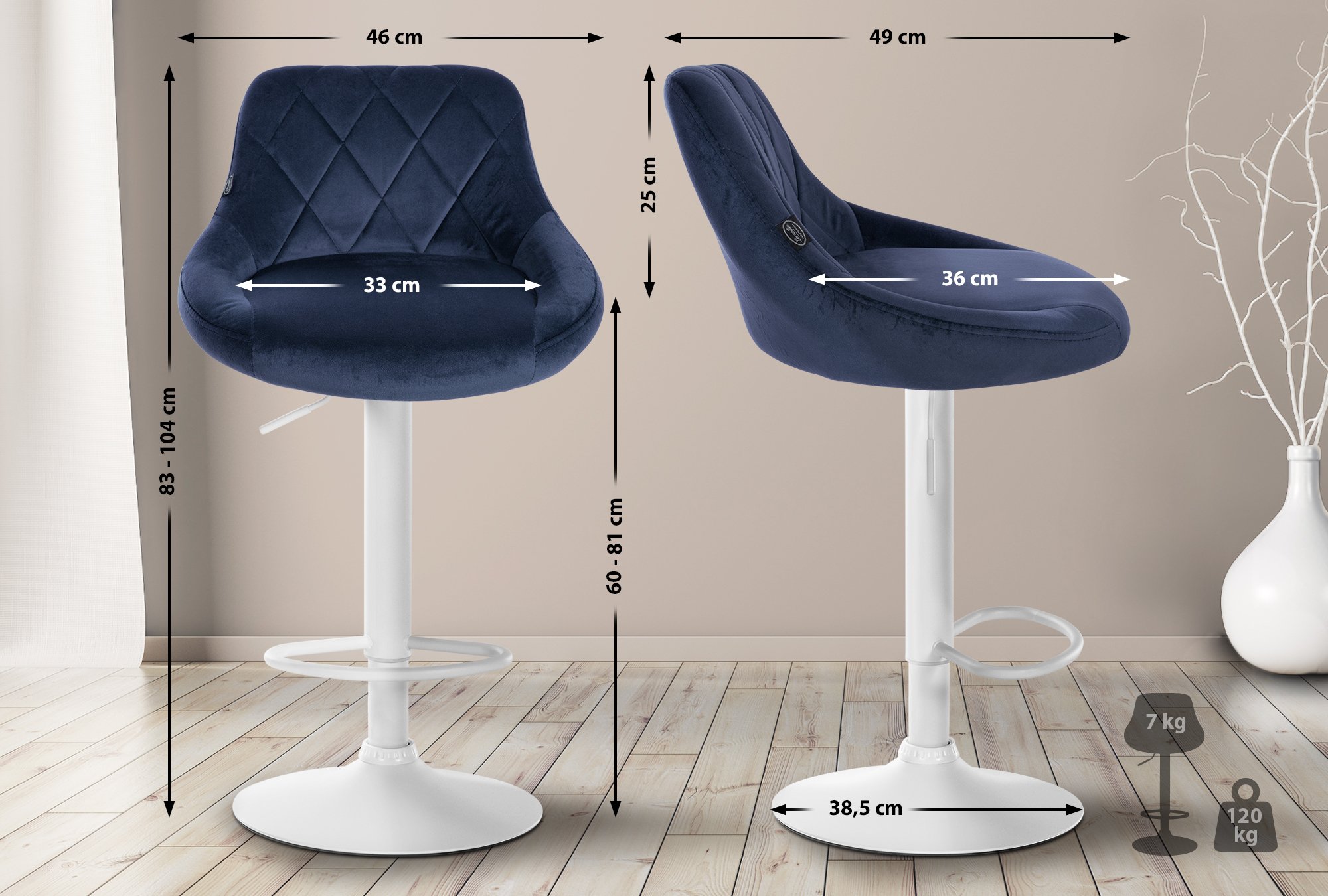 Taburete de bar Lazio en terciopelo
