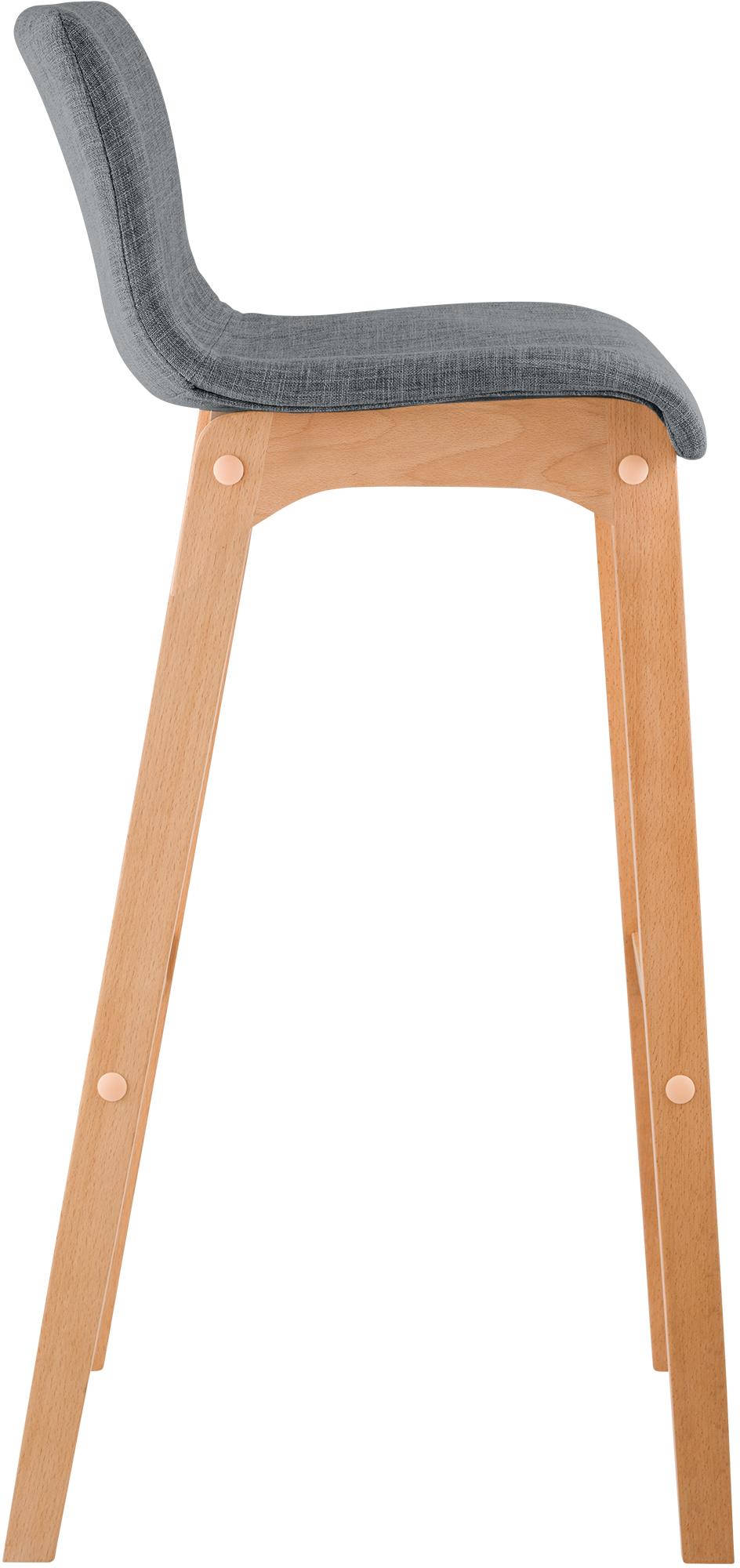 Juego de 2 taburetes de bar Hover, asiento de tela, patas de madera de haya natural