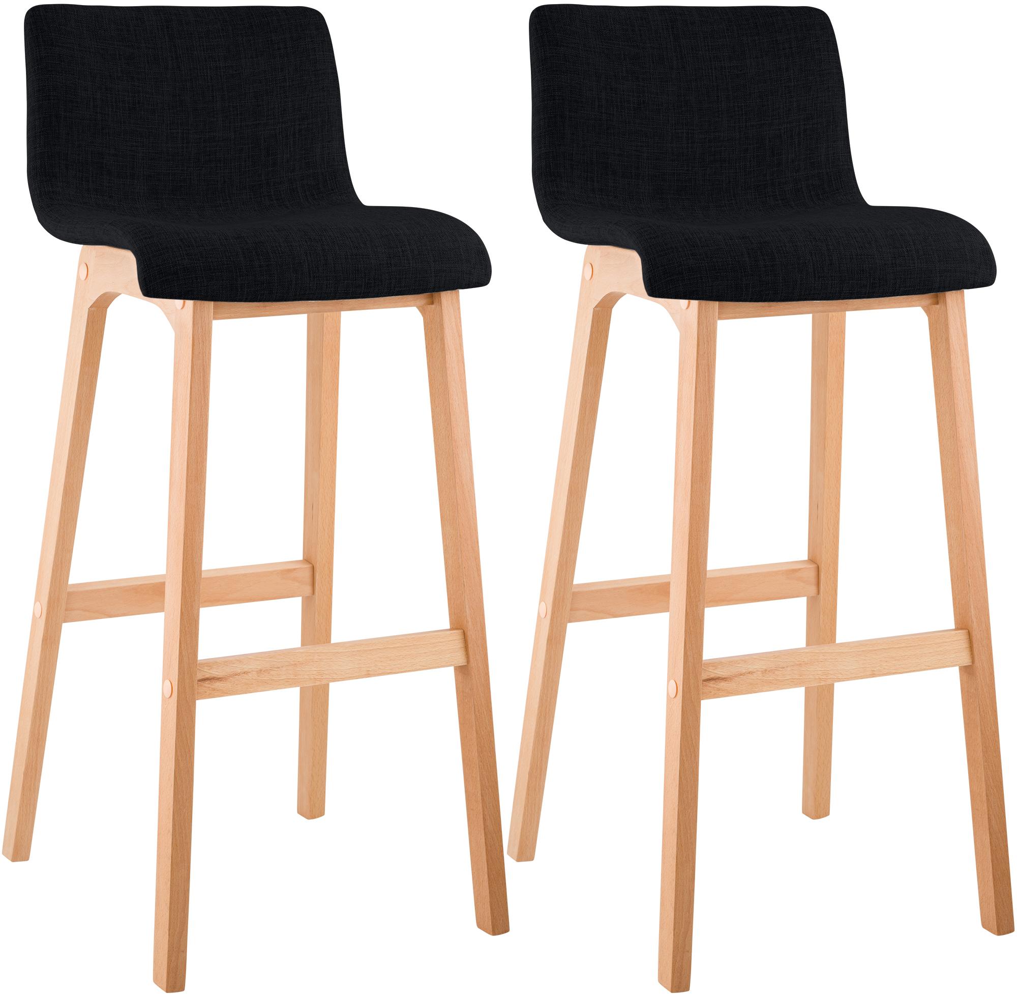 Juego de 2 taburetes de bar Hover, asiento de tela, patas de madera de haya natural
