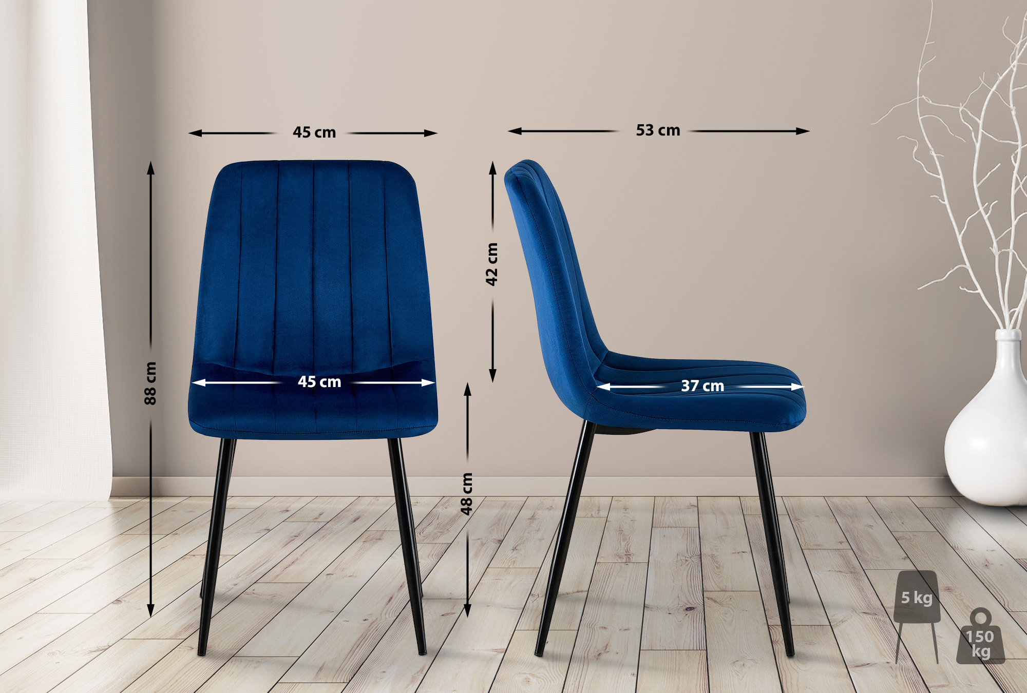 Set de 4 sillas de salón Dijon en tela o terciopelo