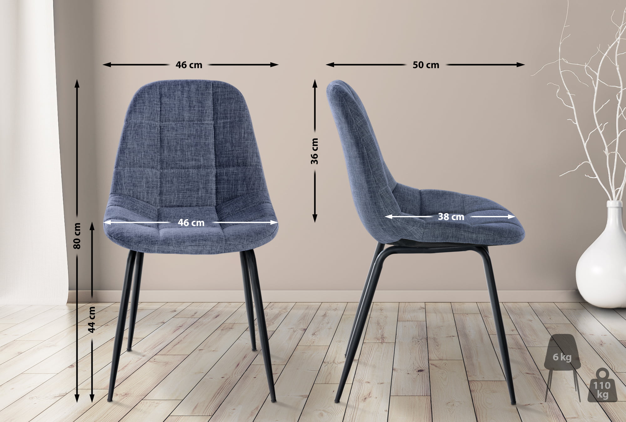 Silla de comedor Tom en tela o polipiel