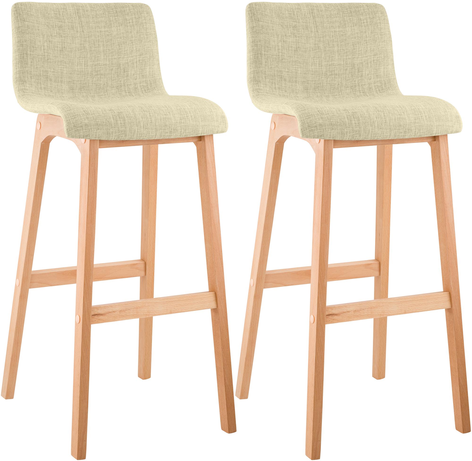 Juego de 2 taburetes de bar Hover, asiento de tela, patas de madera de haya natural