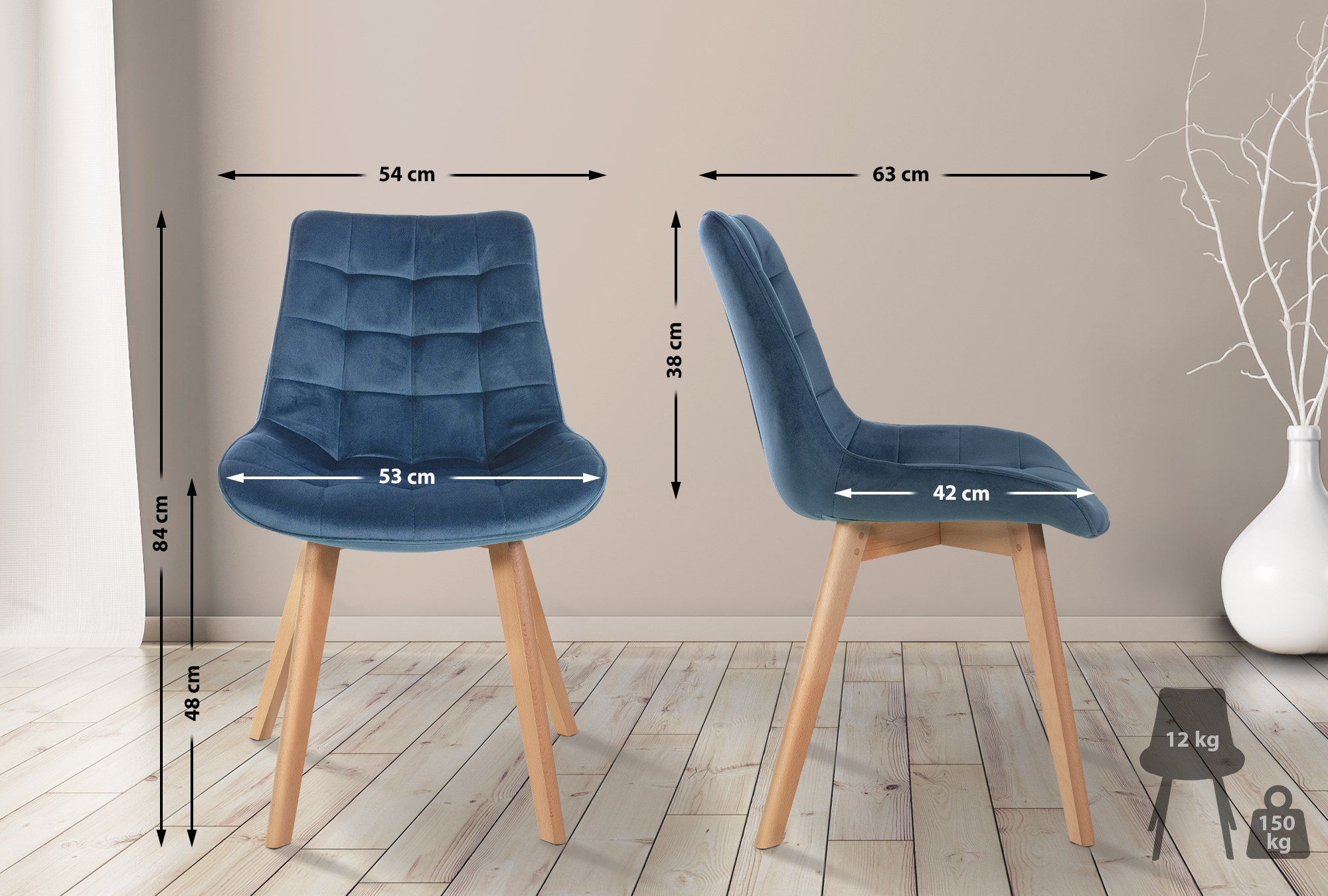 Silla de comedor Brook en terciopelo
