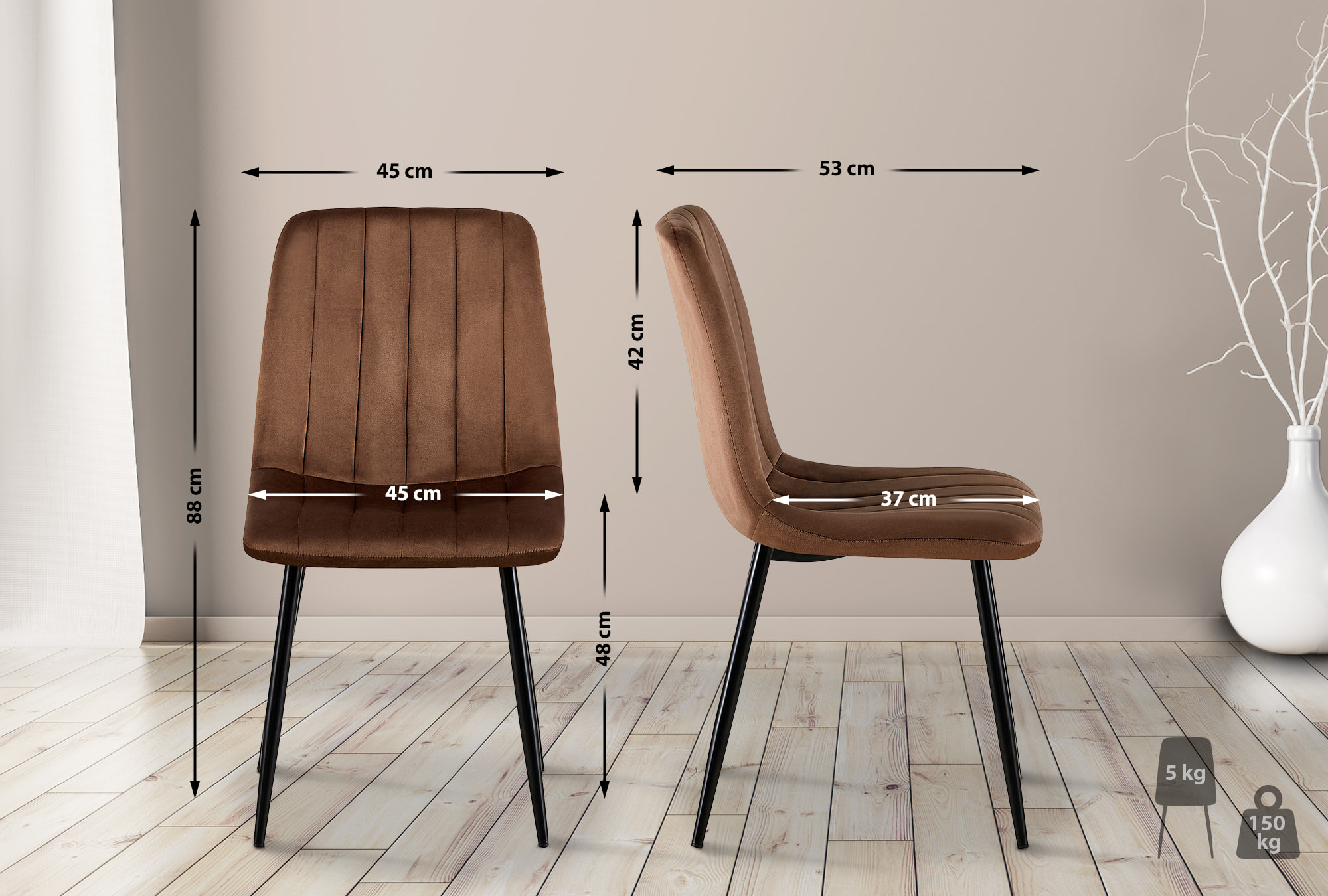 Set de 4 sillas de salón Dijon en tela o terciopelo