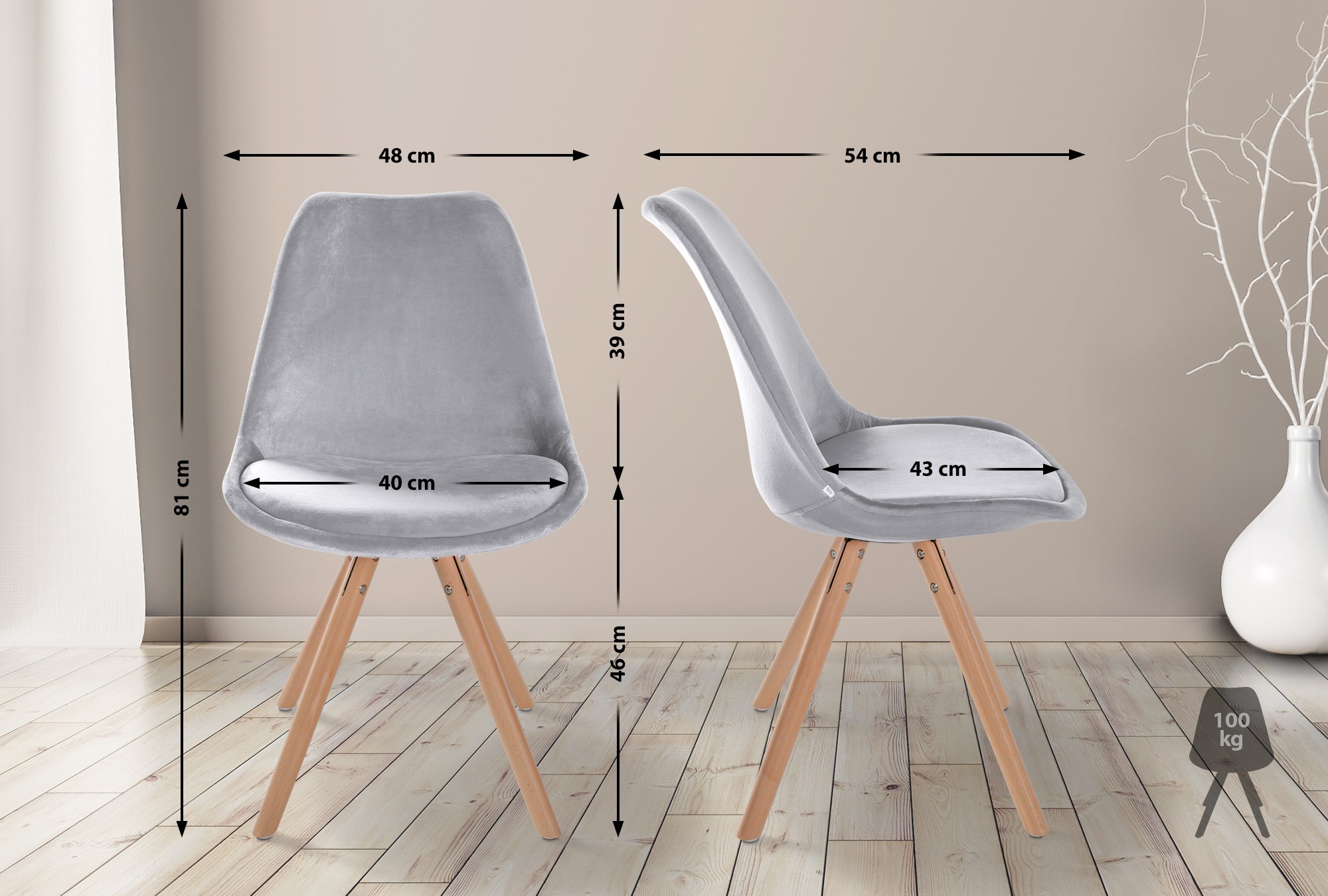 Silla de salón Sofia tapizada en terciopelo