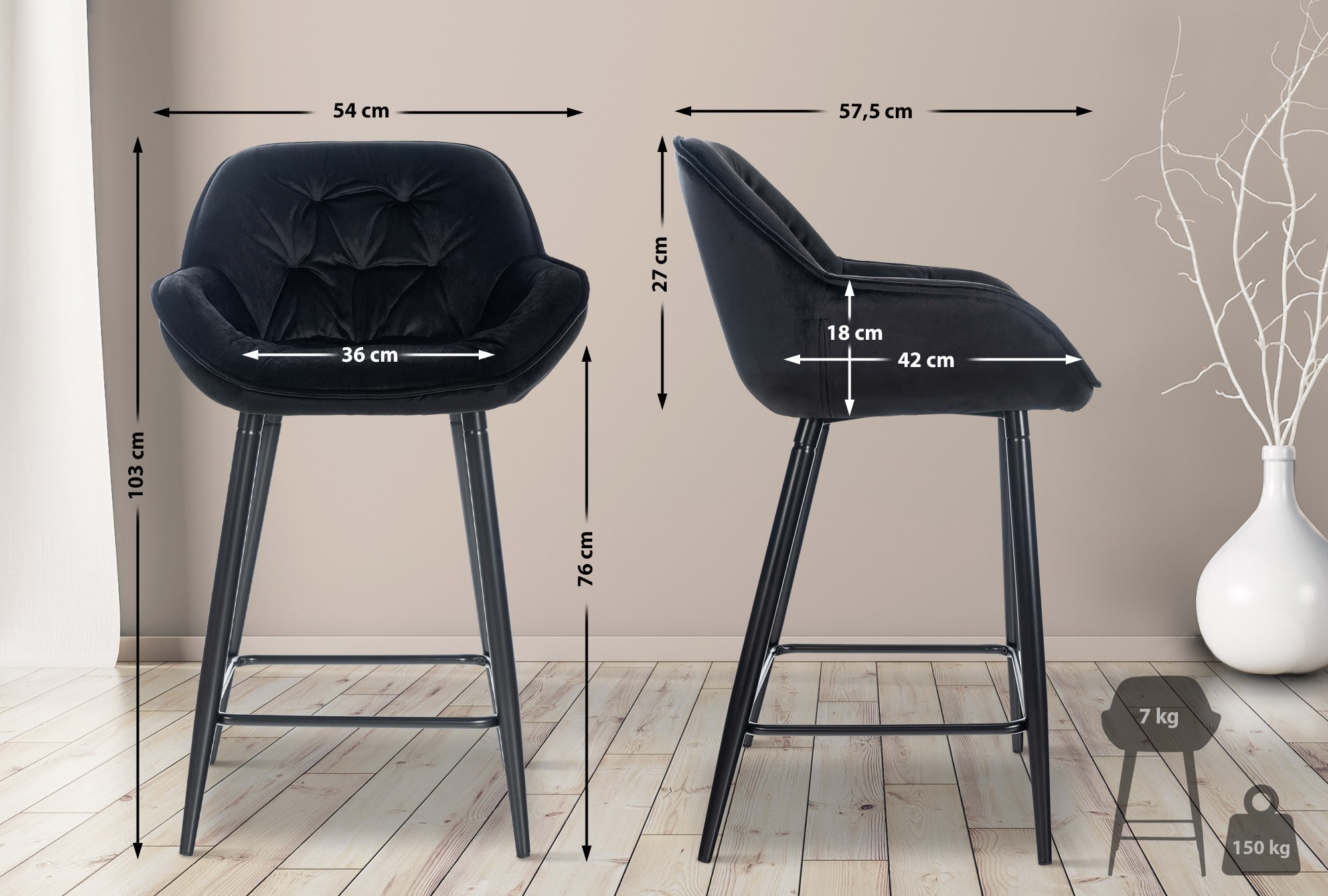 Set de 2 Taburetes de bar Gibson 76 de terciopelo