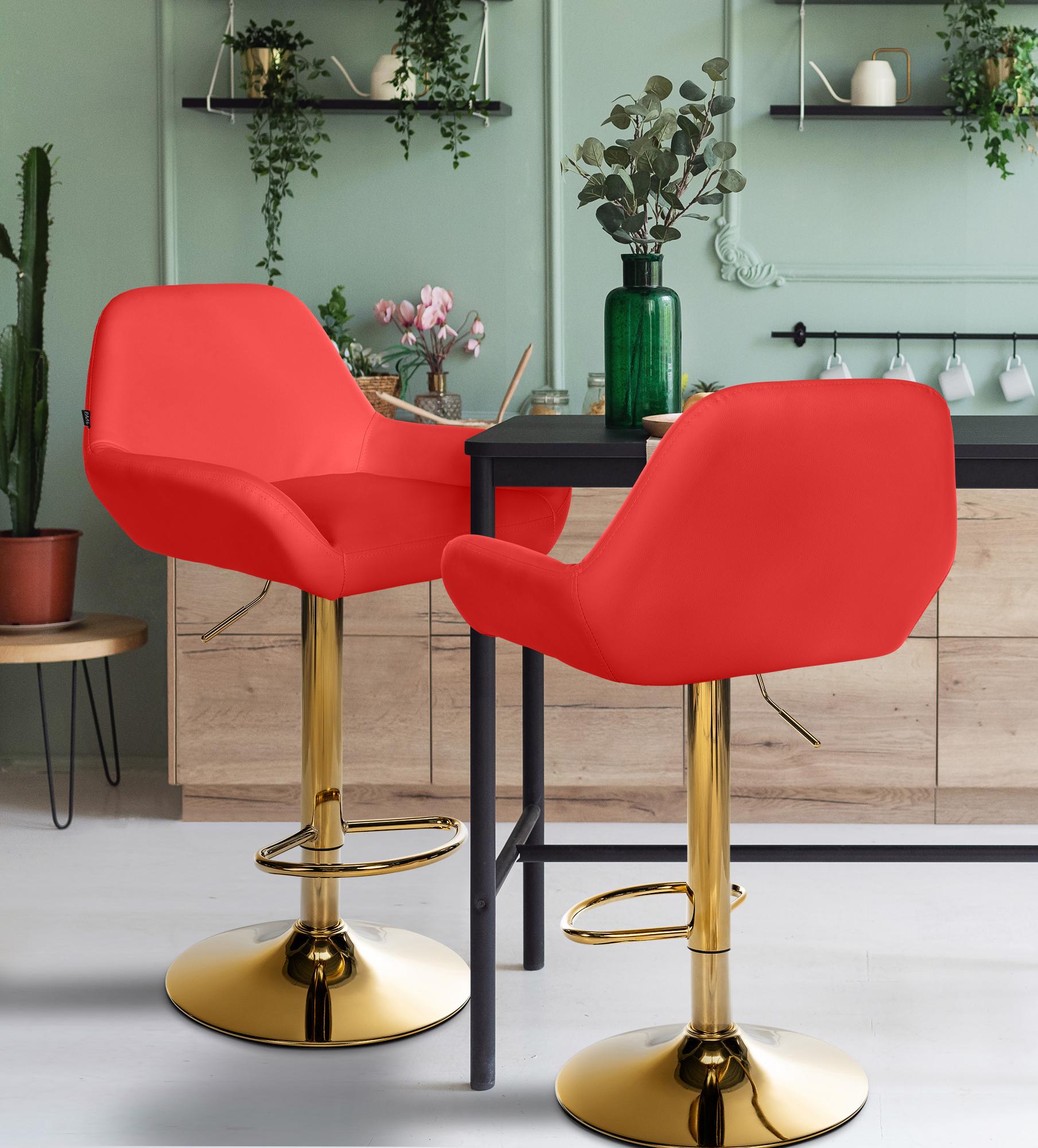 Set de 2 taburetes de bar Braga en polipiel con base dorada