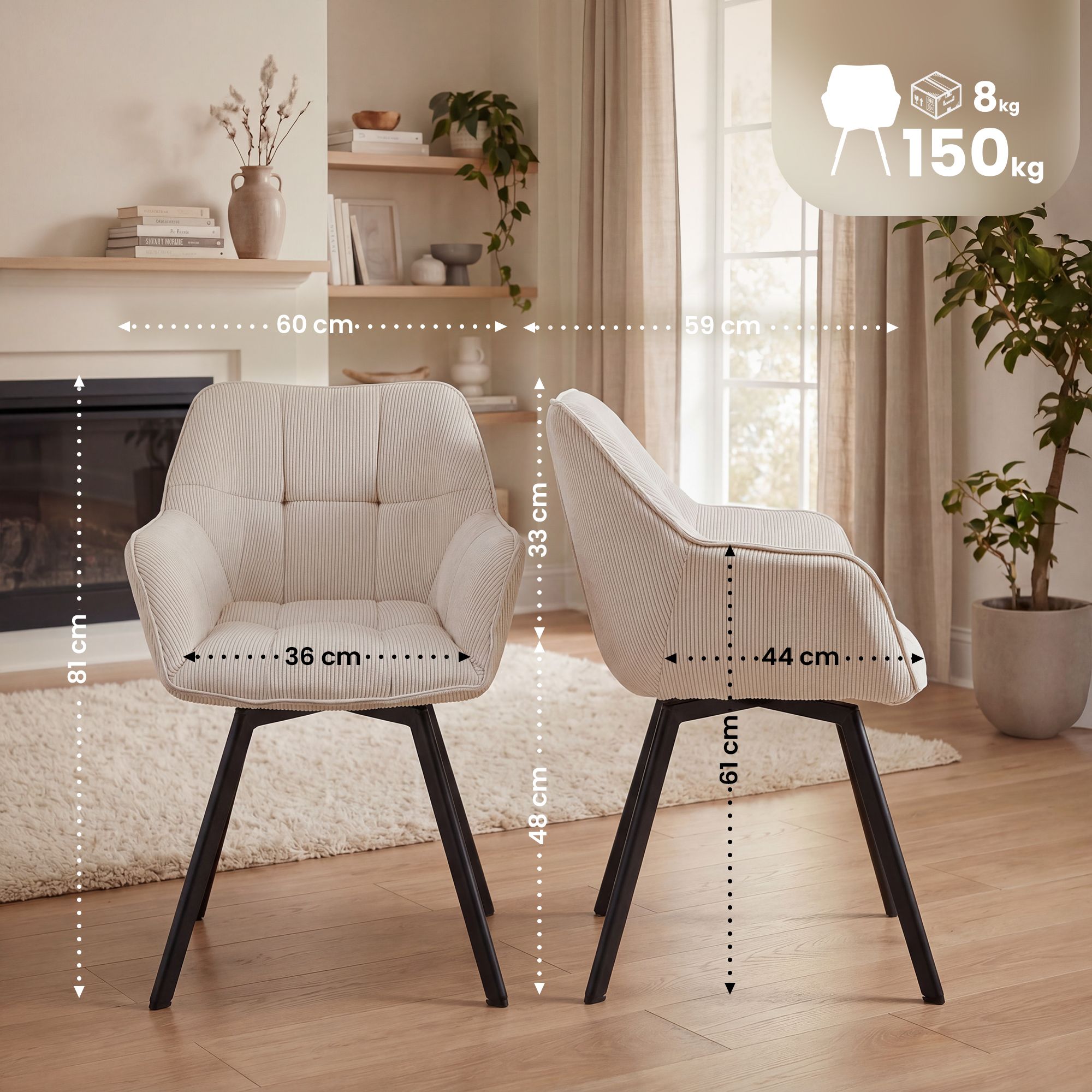 Pack de 2 sillas de comedor Jordi de pana