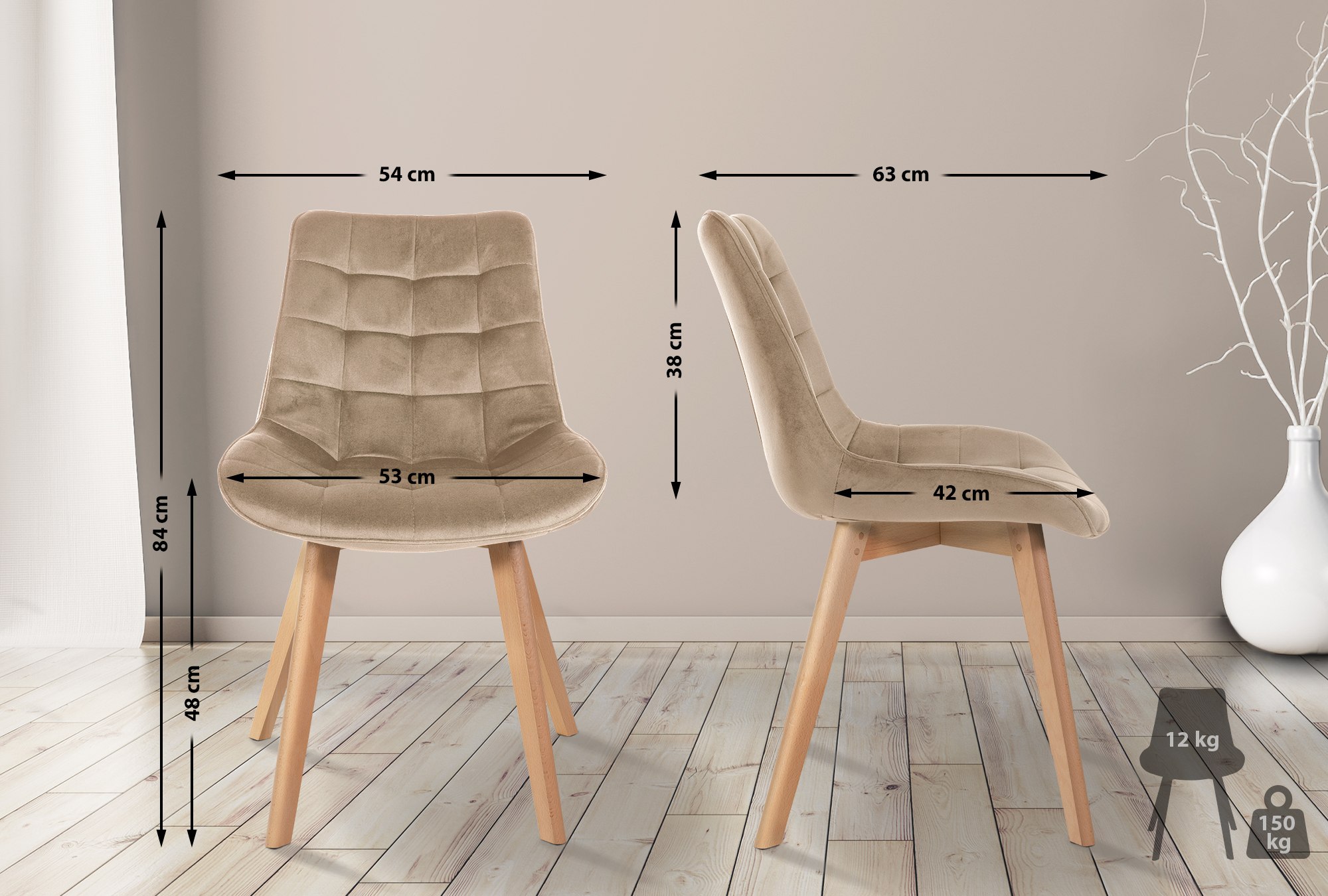 Set de 2 Sillas de comedor Brook en terciopelo