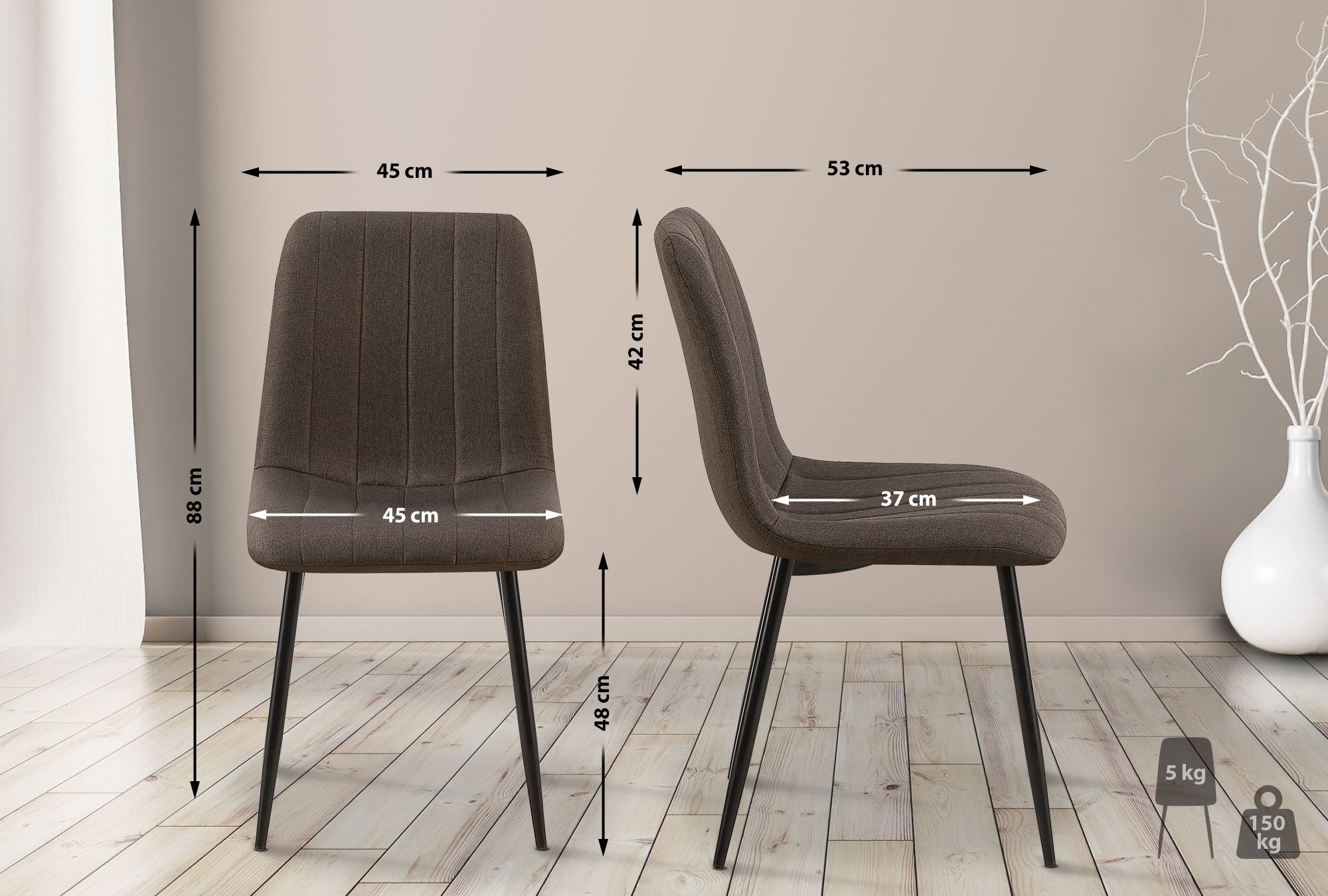 Set de 4 sillas de salón Dijon en tela o terciopelo