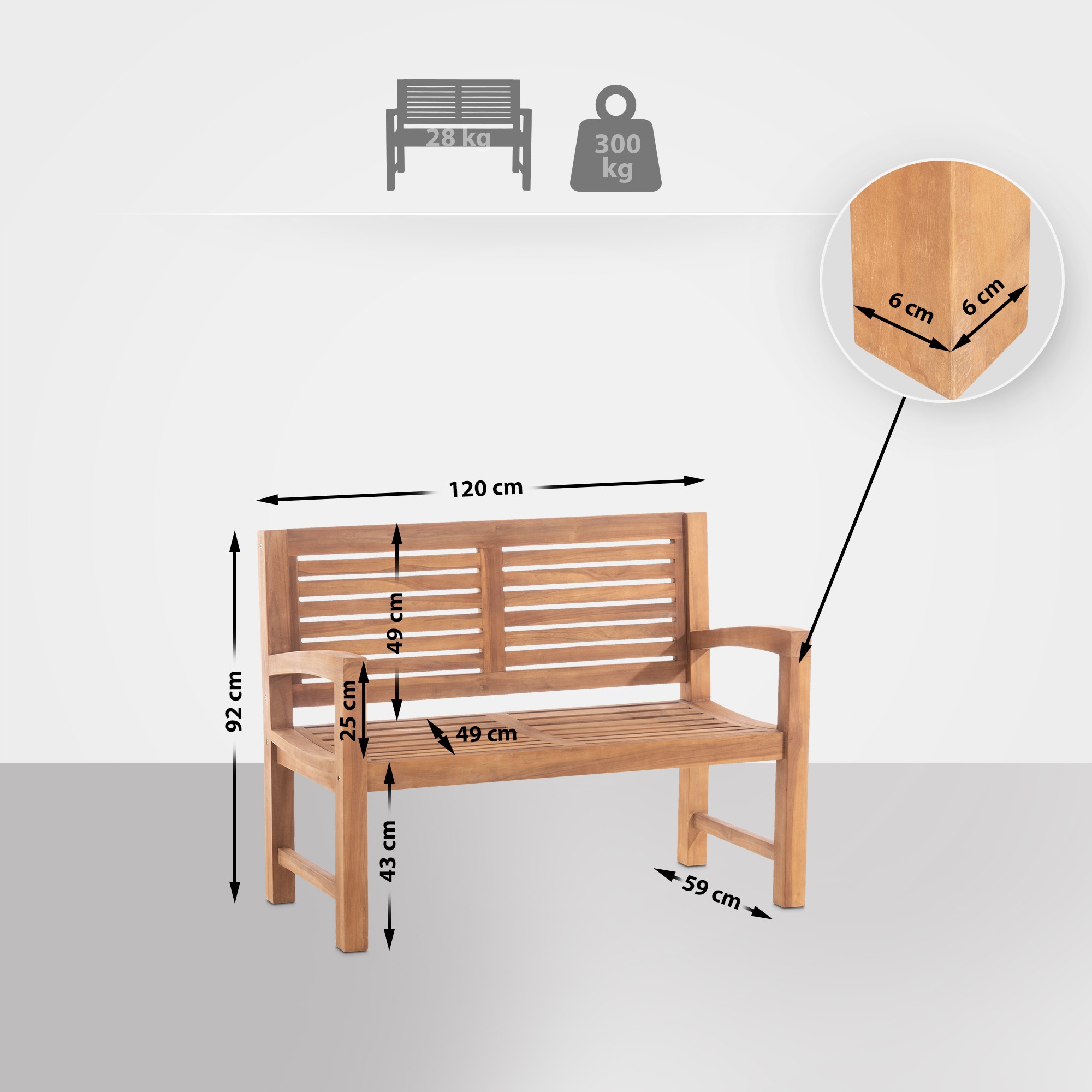 Banco de teca de 120 cm con cubierta protectora