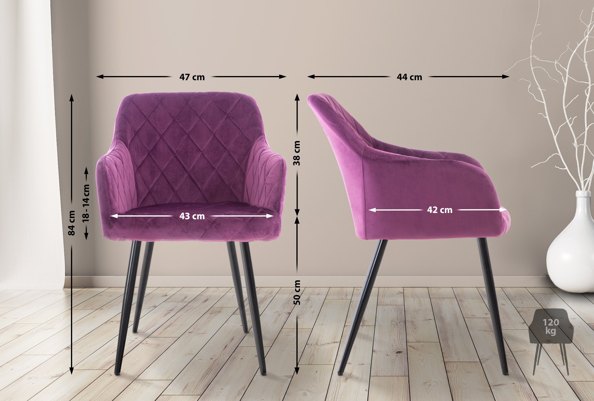 Juego de 4 sillas de comedor Shila en tela o terciopelo