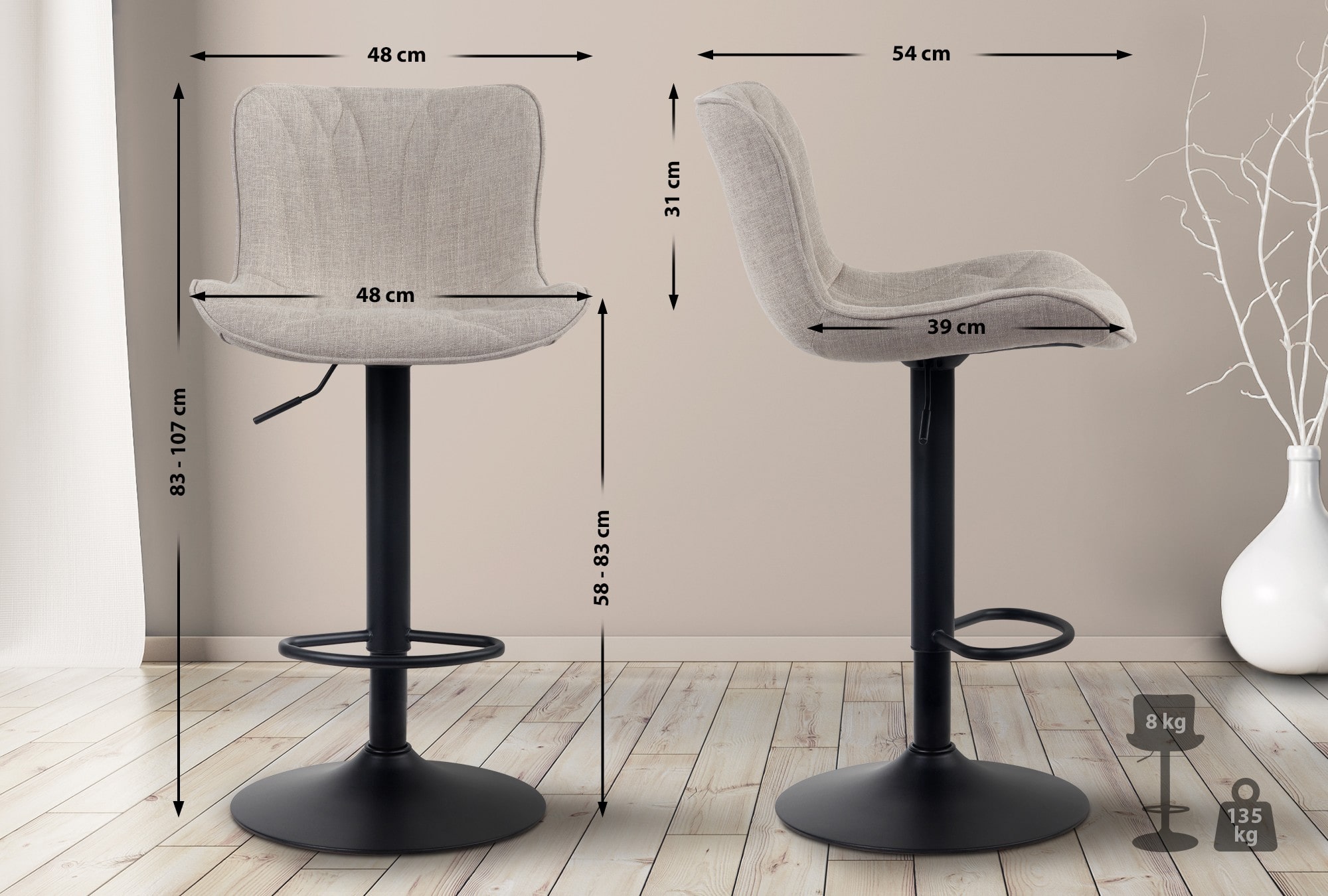 Taburete de bar Linus con base metálica