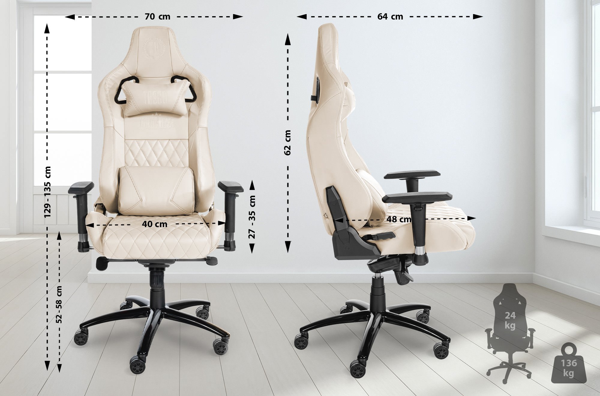 Silla de oficina Keren tapizada en piel genuina