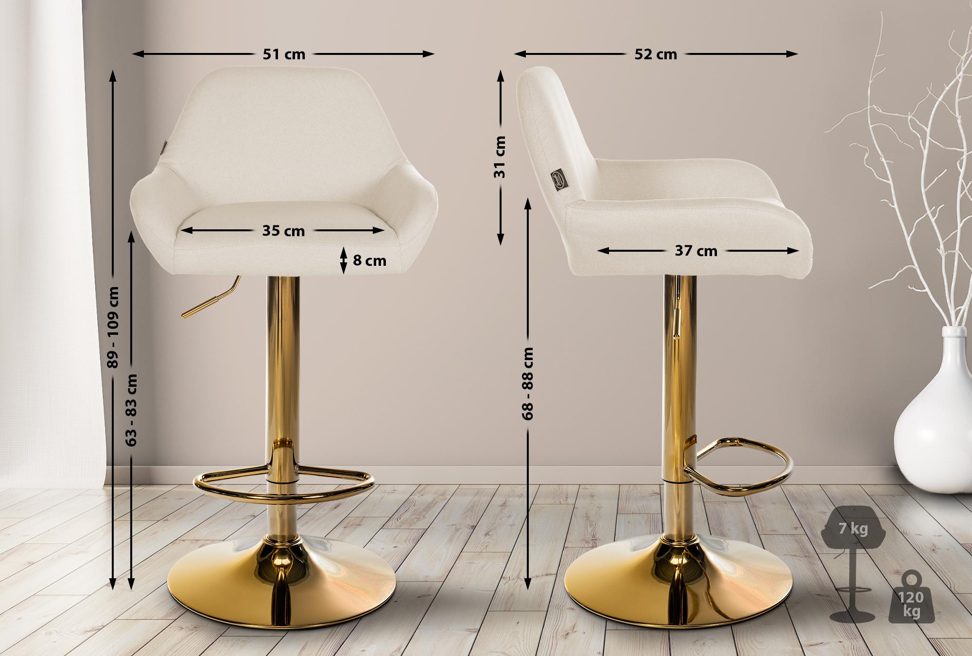 Lote de 2 taburetes de bar Braga Gold tela